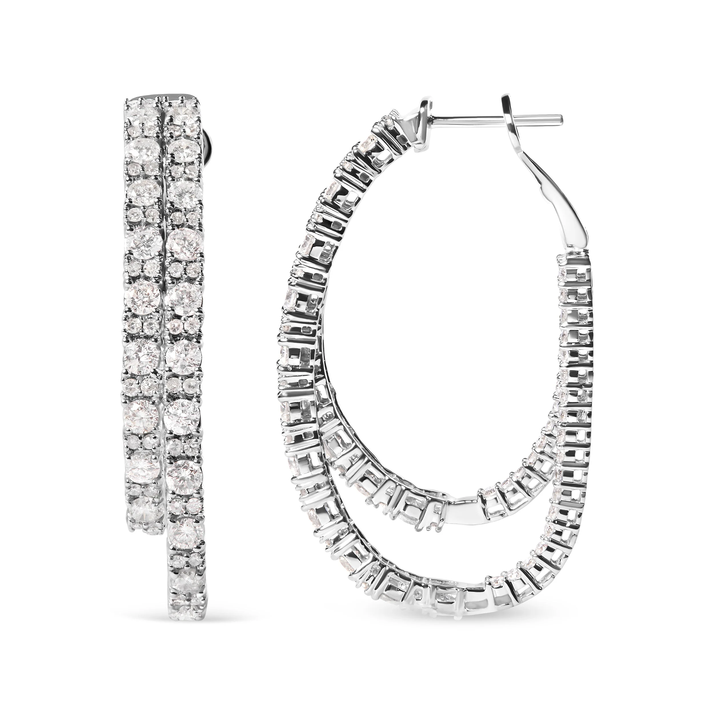 14K White Gold 4.0 Cttw Diamond Asymmetrical Inside Out Double-Hoop Earrings (I-J Color, I1-I2 Clarity) - Image 4