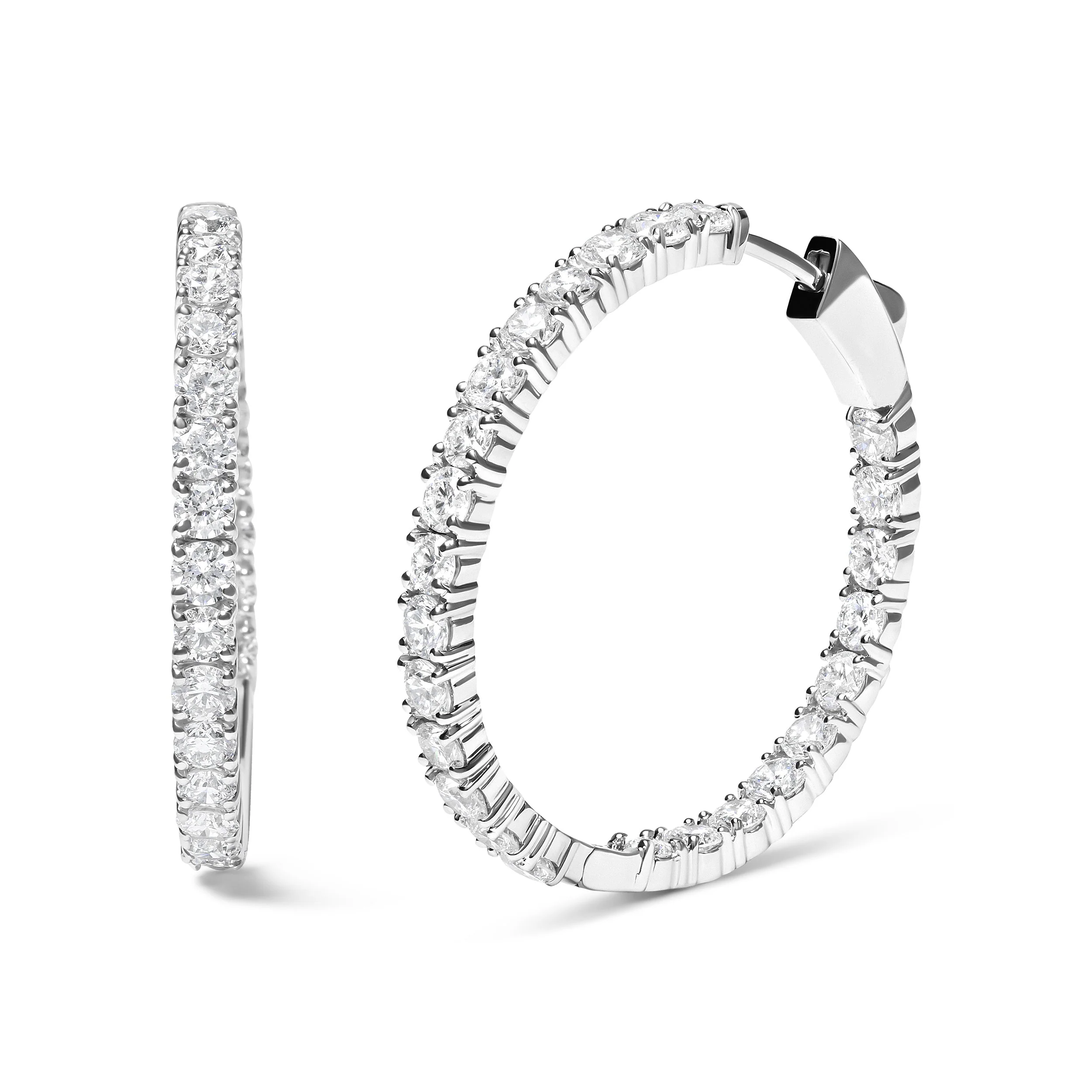 14K White Gold 5.00 Cttw Lab Grown Diamond Inside Out Hoop Earrings (F-G Color, VS1-VS2 Clarity) - Image 2