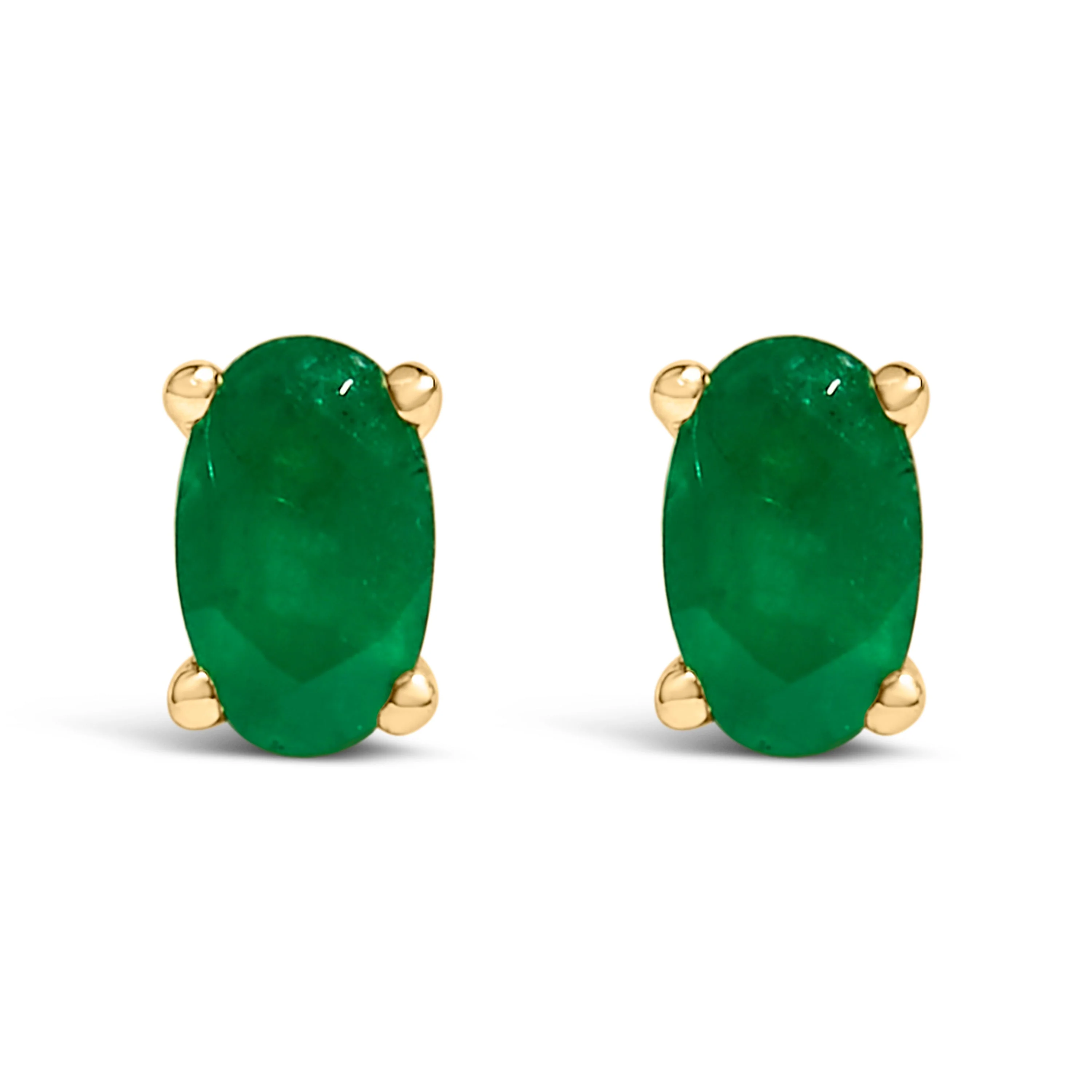 14K White Gold 5x3 MM Oval Green Emerald Solitaire Stud Earrings - Image 6