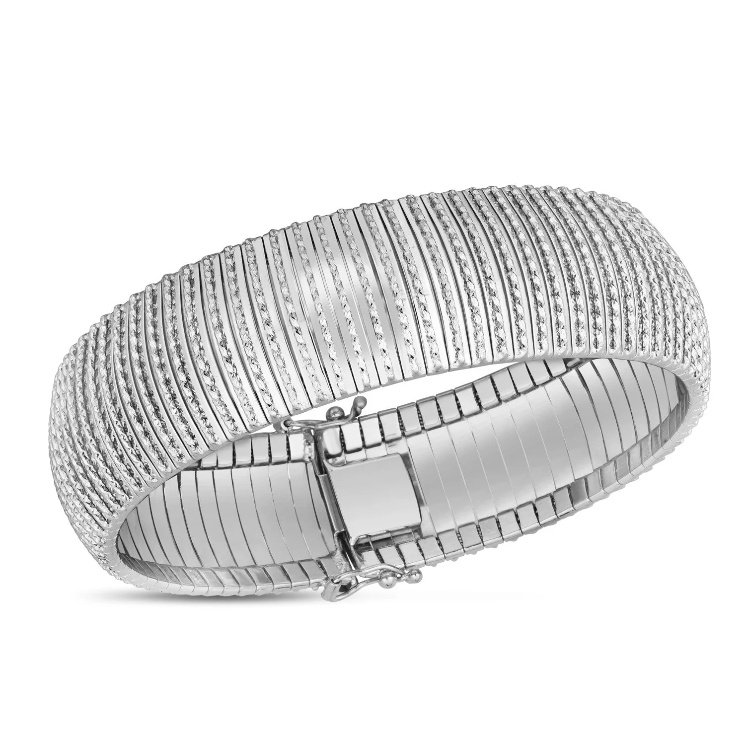 14k White Gold Bold Diamante Flex Bracelet (17.10 mm) - Image 4