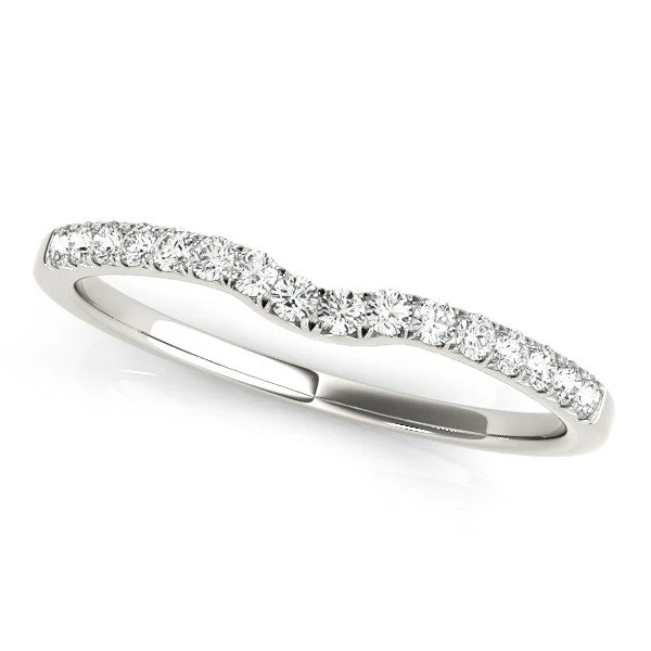 14k White Gold Curved Pave Setting Diamond Wedding Ring (1/8 cttw) - Image 2