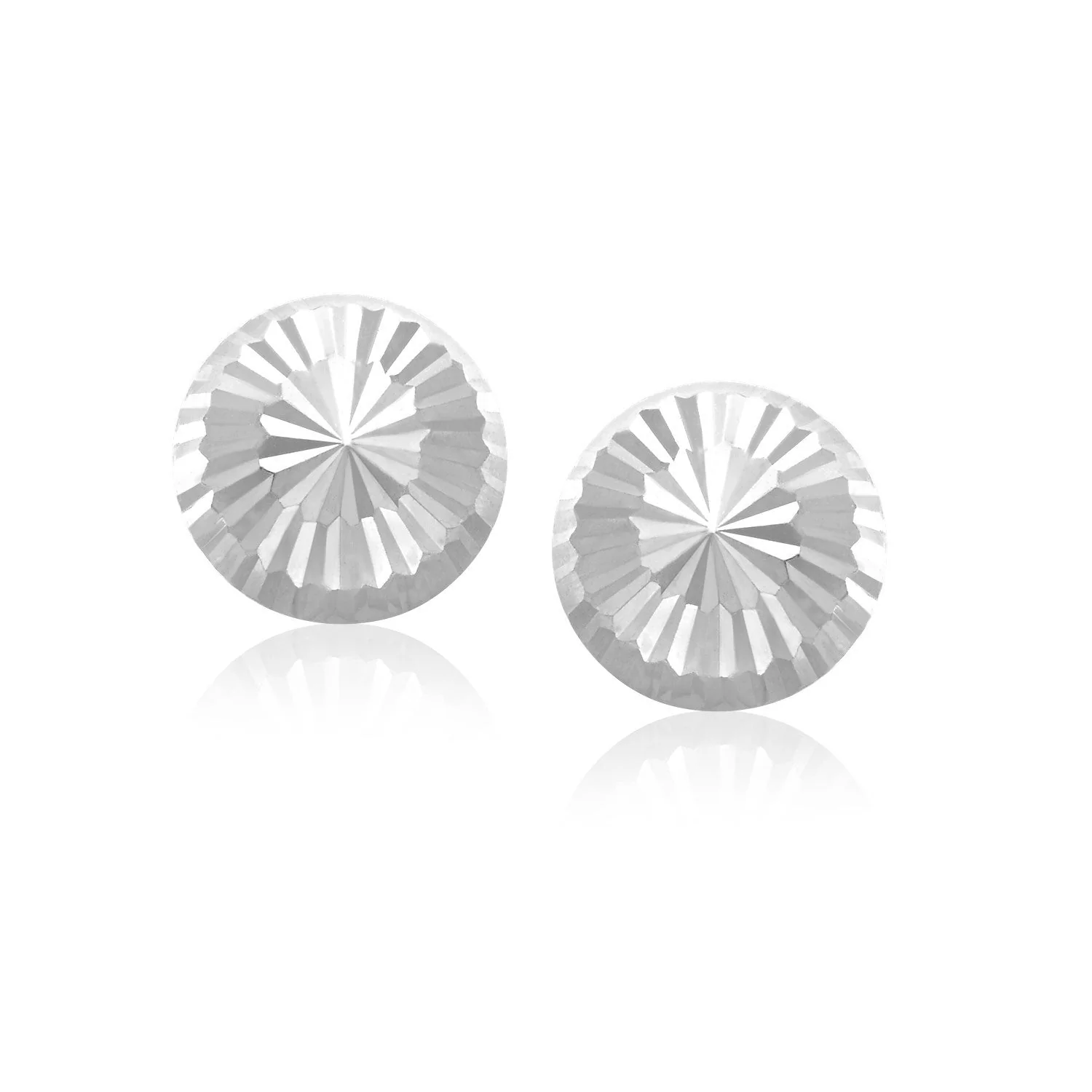 14k White Gold Diamond Cut Flat Design Stud Earrings - Image 2