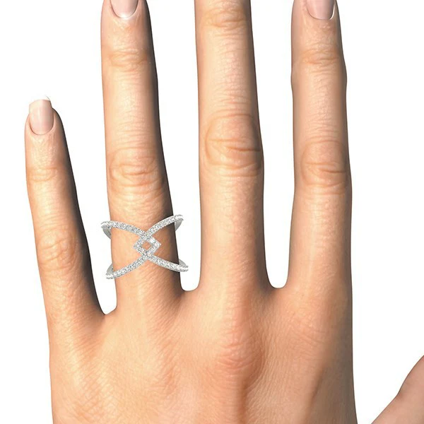 14k White Gold Fancy Entwined Design Diamond Ring (1/2 cttw) - Image 4
