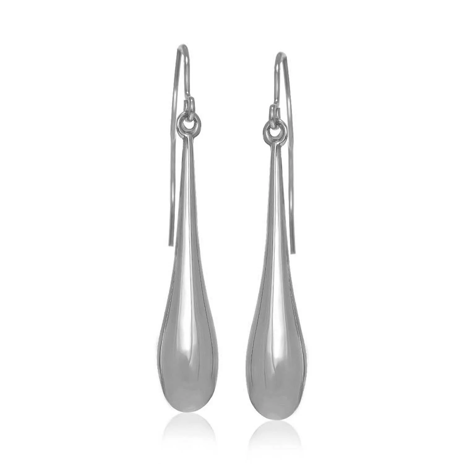 14k White Gold Long Polished Teardrop Dangling Earrings - Image 2