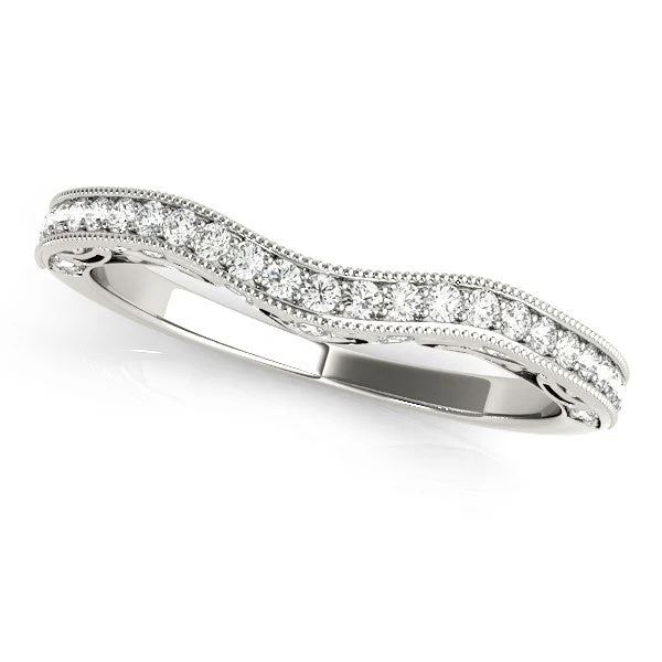 14k White Gold Milgrained Pave Set Curved Diamond Wedding Band (1/5 cttw) - Image 2