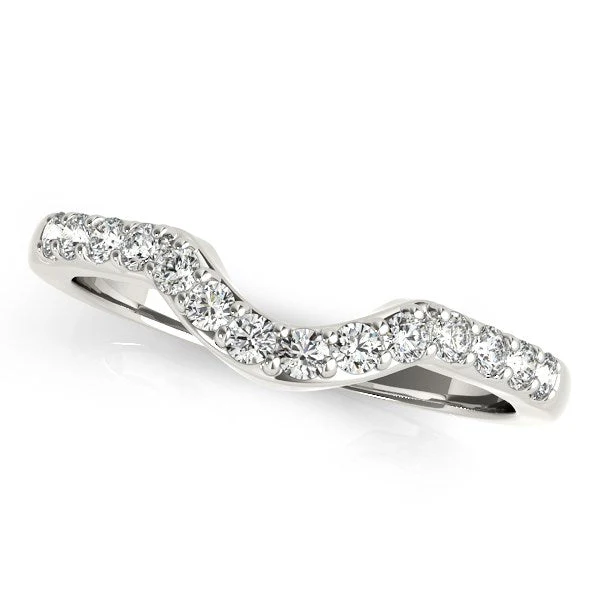 14k White Gold Pave Set Diamond Curved Wedding Band (1/4 cttw) - Image 2