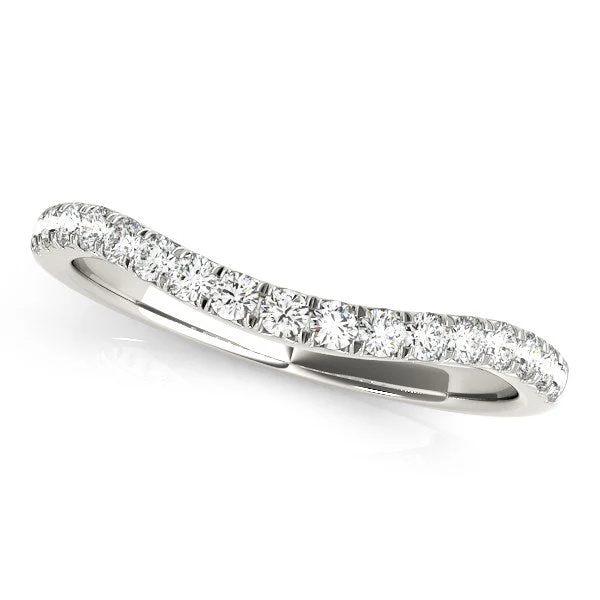 14k White Gold Pave Set Round Diamond Curved Wedding Band (1/4 cttw) - Image 2