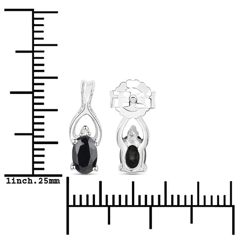 14K White Gold Plated 1.11 Carat Genuine Black Sapphire and White Diamond .925 Sterling Silver Earrings - Image 3