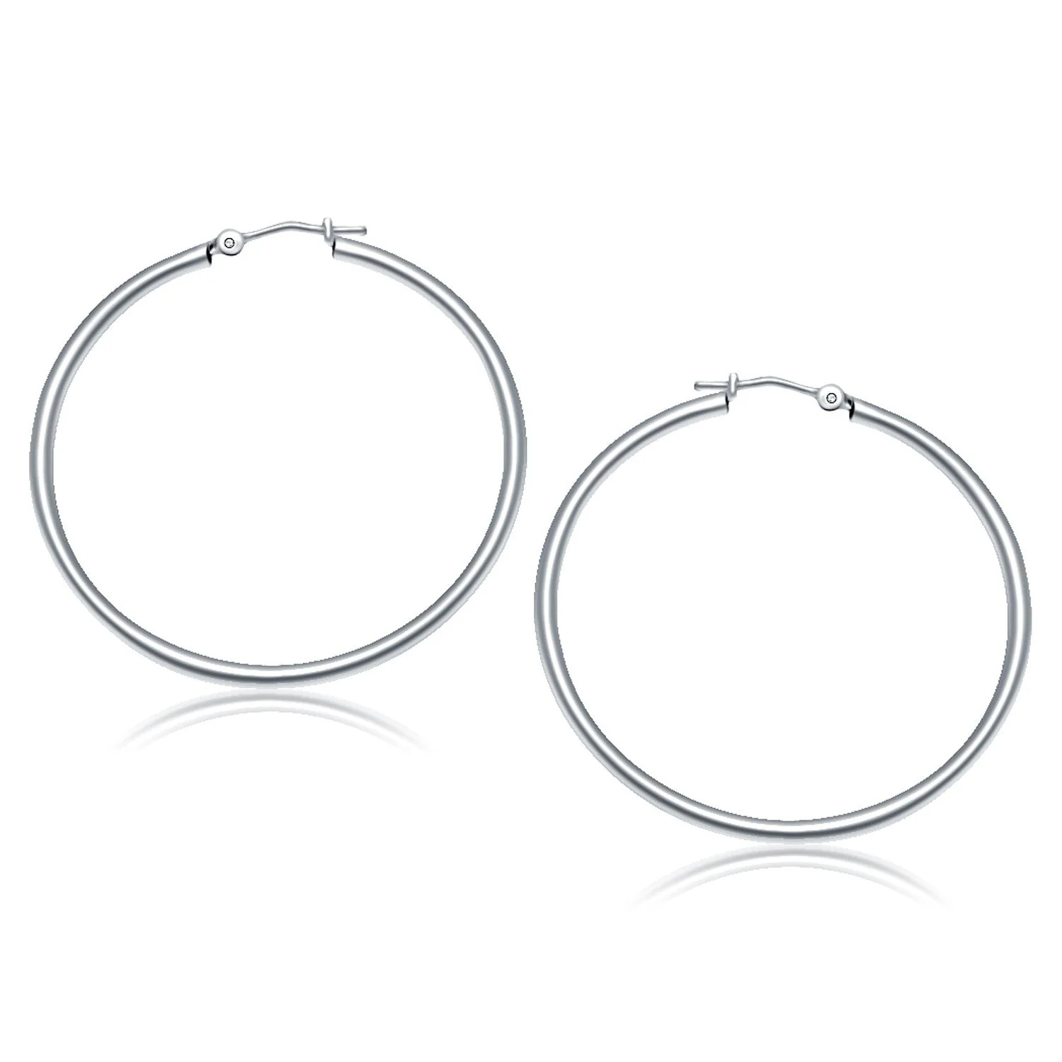 14k White Gold Polished Hoop Earrings (40 mm)