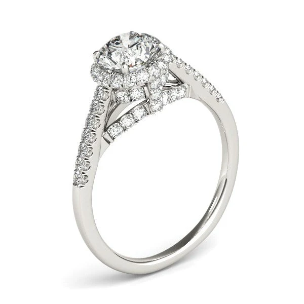 14k White Gold Round Cut Pave Set Shank Diamond Engagement Ring (1 3/8 cttw) - Image 5