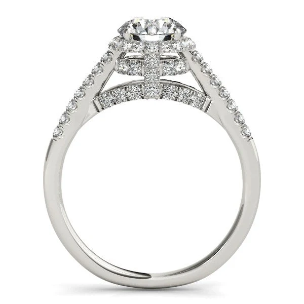 14k White Gold Round Cut Pave Set Shank Diamond Engagement Ring (1 3/8 cttw) - Image 6