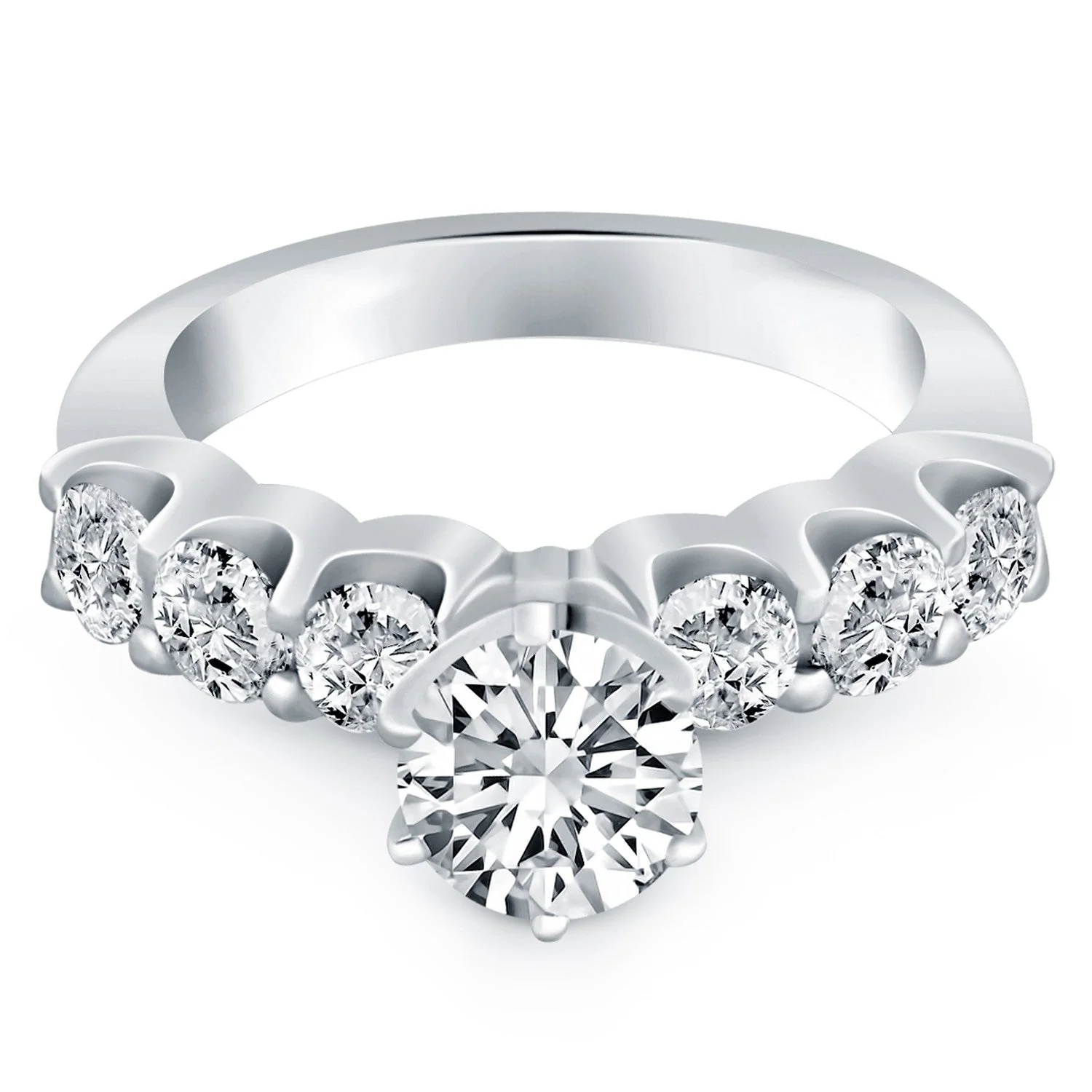 14k White Gold Shared Prong Diamond Engagement Ring - Image 5