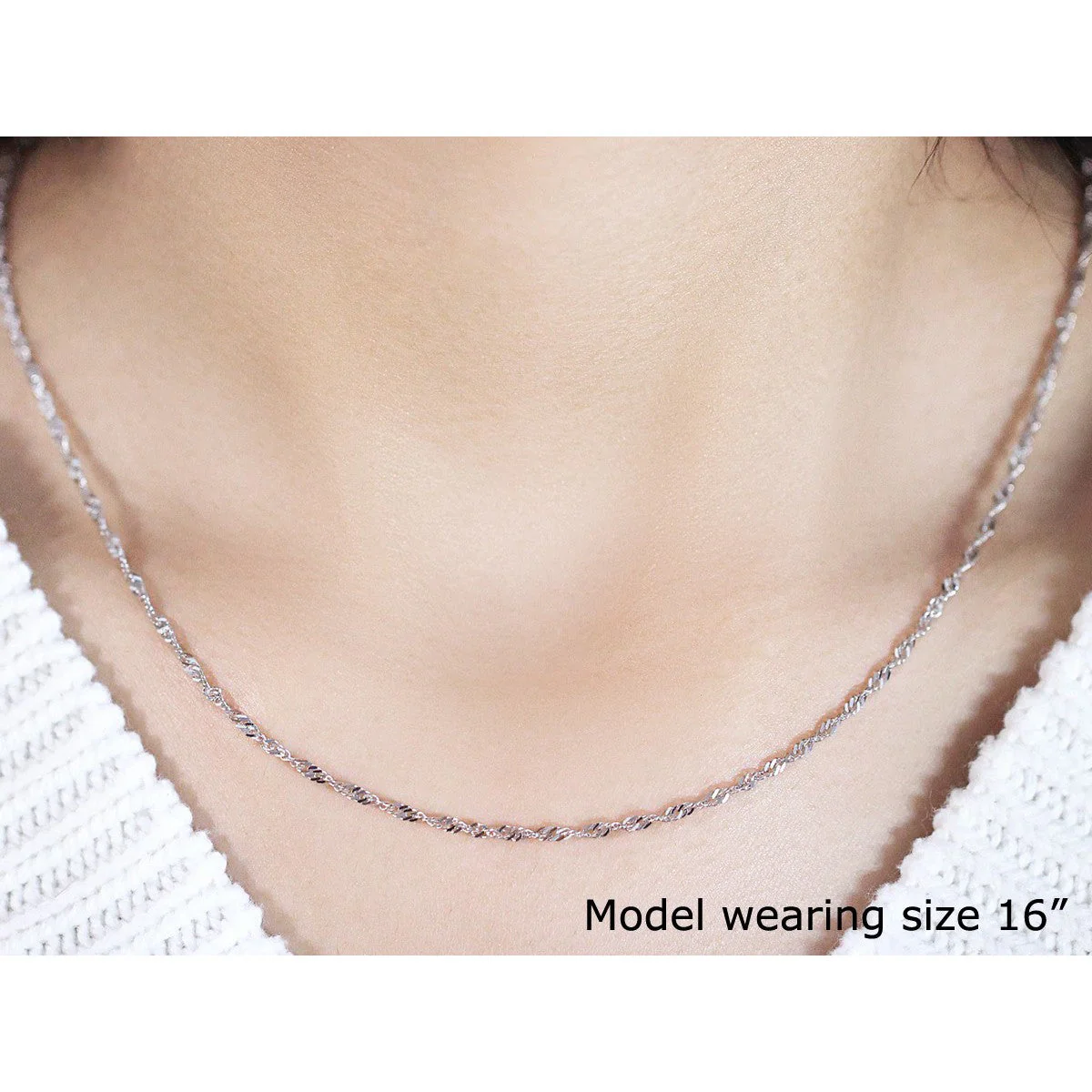 14k White Gold Singapore Chain 1.7mm - Image 2