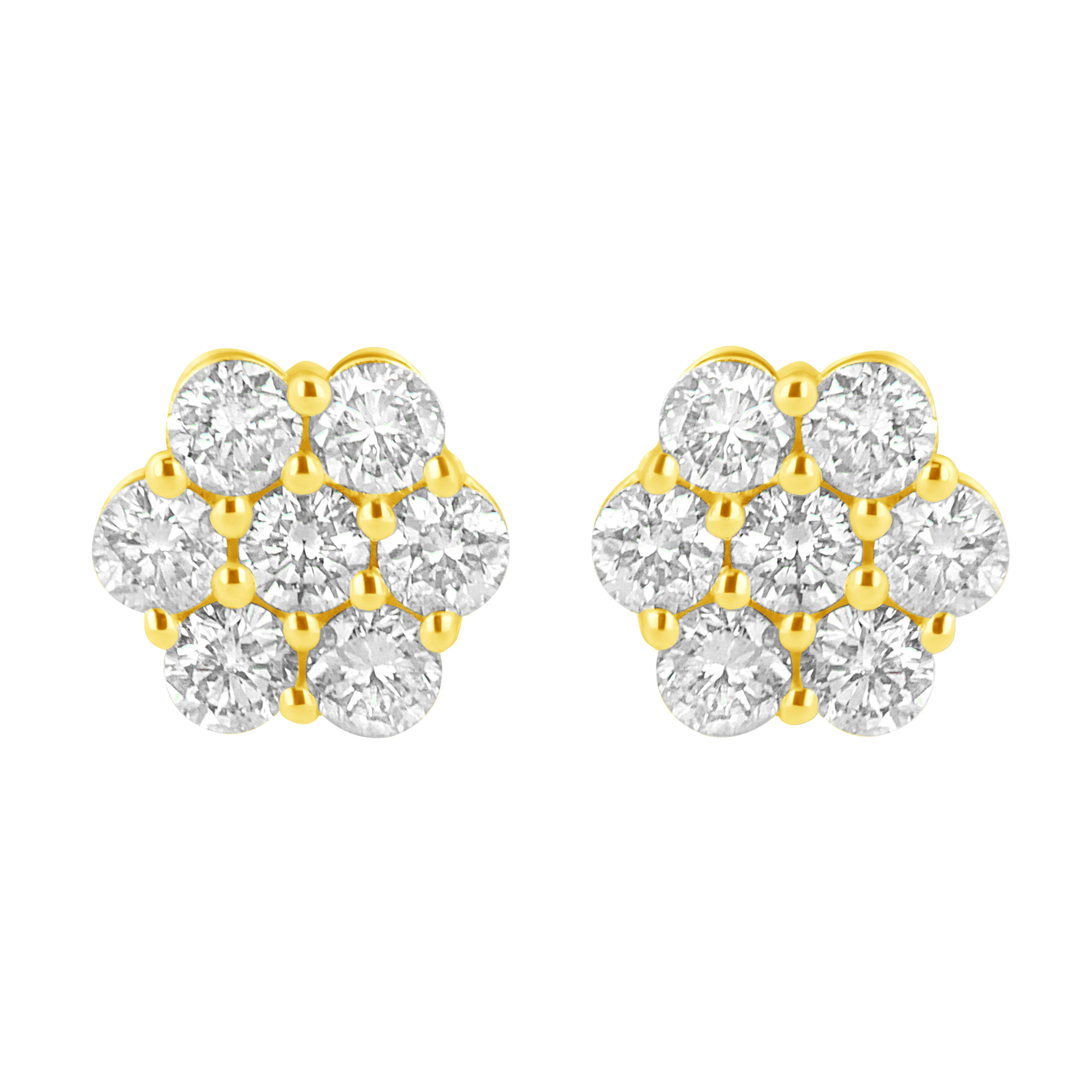 14K Yellow Gold 1.0 Cttw Diamond Flower Earring (J-K Color, I1-I2 Clarity) - Image 5