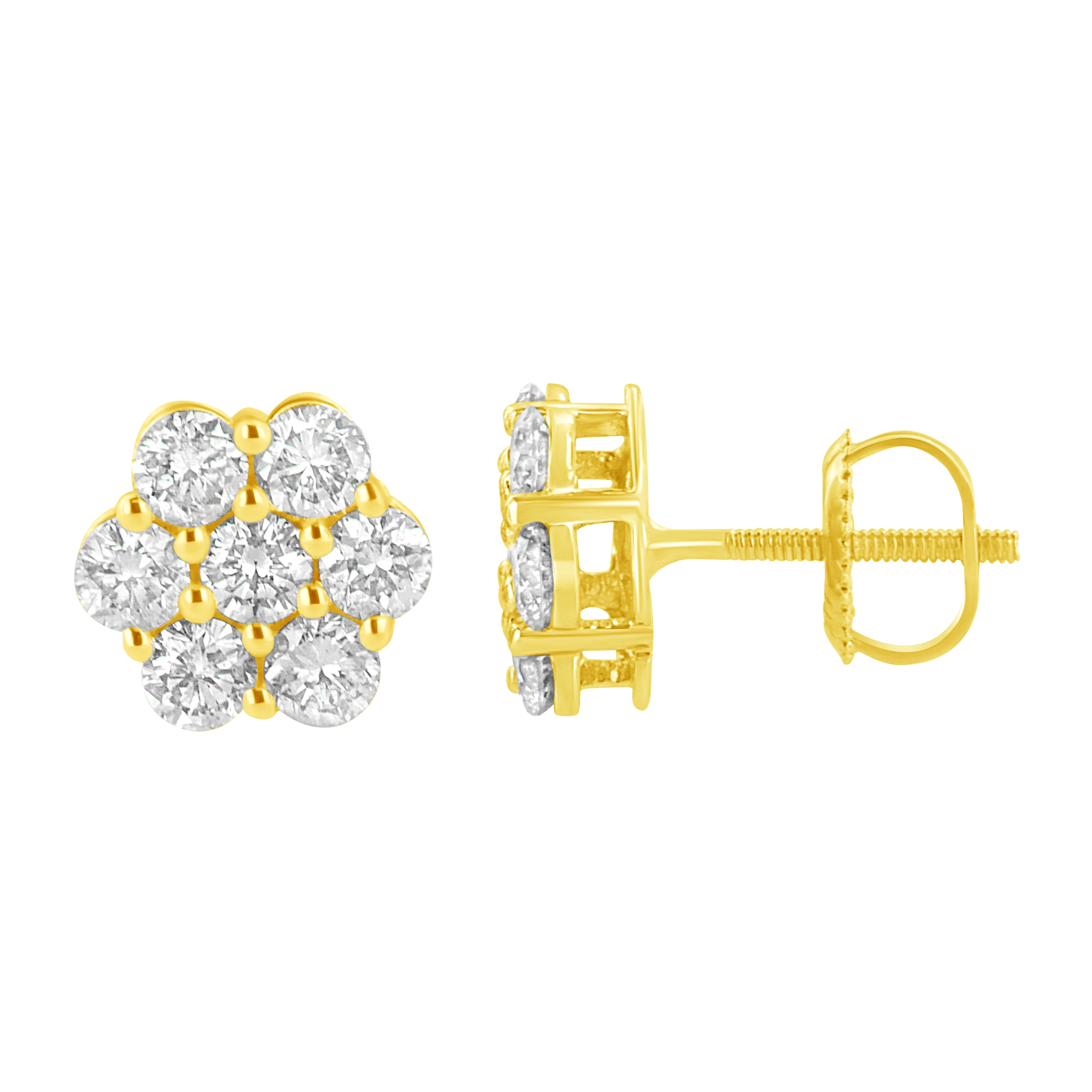 14K Yellow Gold 1.0 Cttw Diamond Flower Earring (J-K Color, I1-I2 Clarity) - Image 6