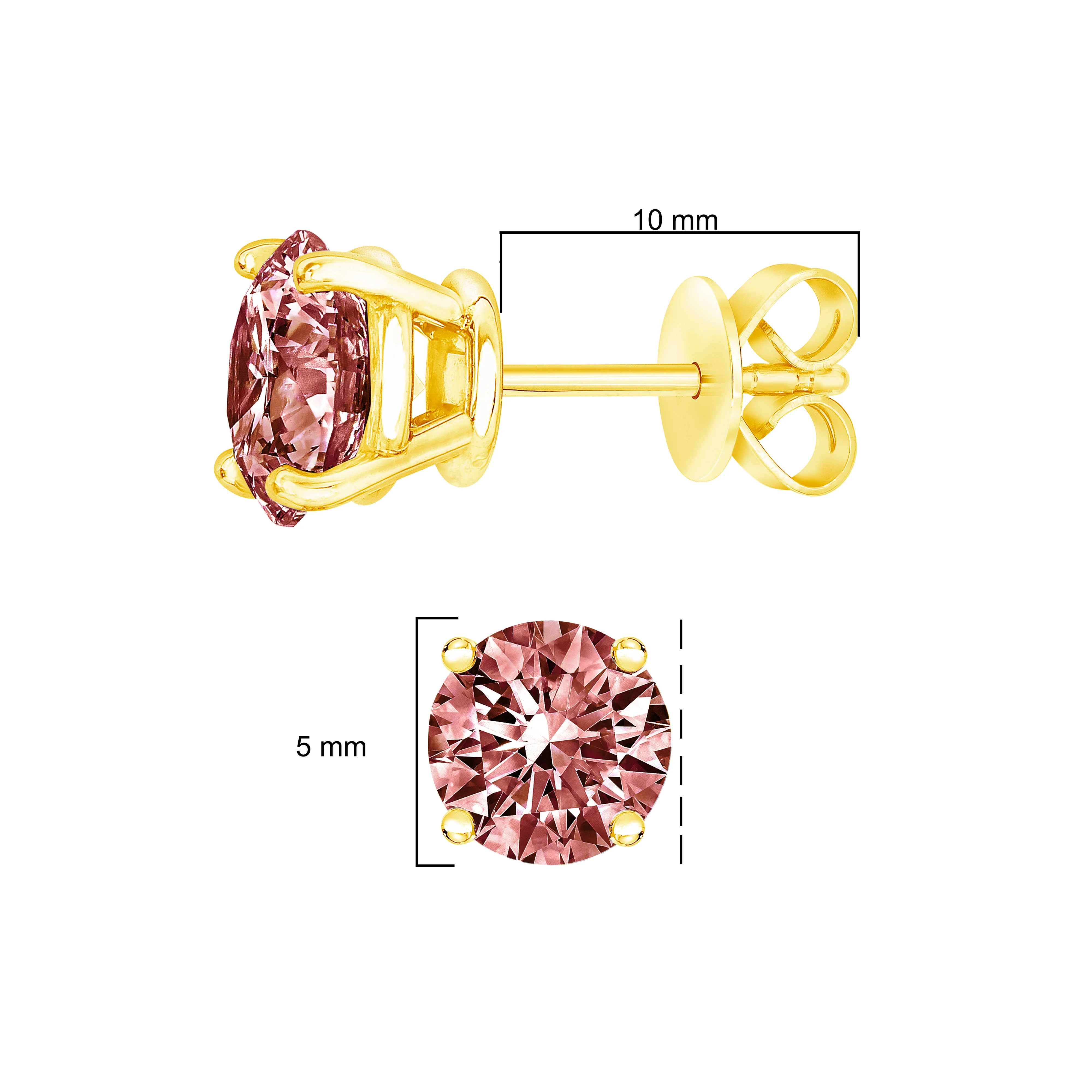 14K Yellow Gold 1.00 Cttw Round Brilliant Cut Lab Grown Pink Diamond 4-Prong Classic Solitaire Earrings (Pink Color, VVS2-VS1 Clarity) - Image 4