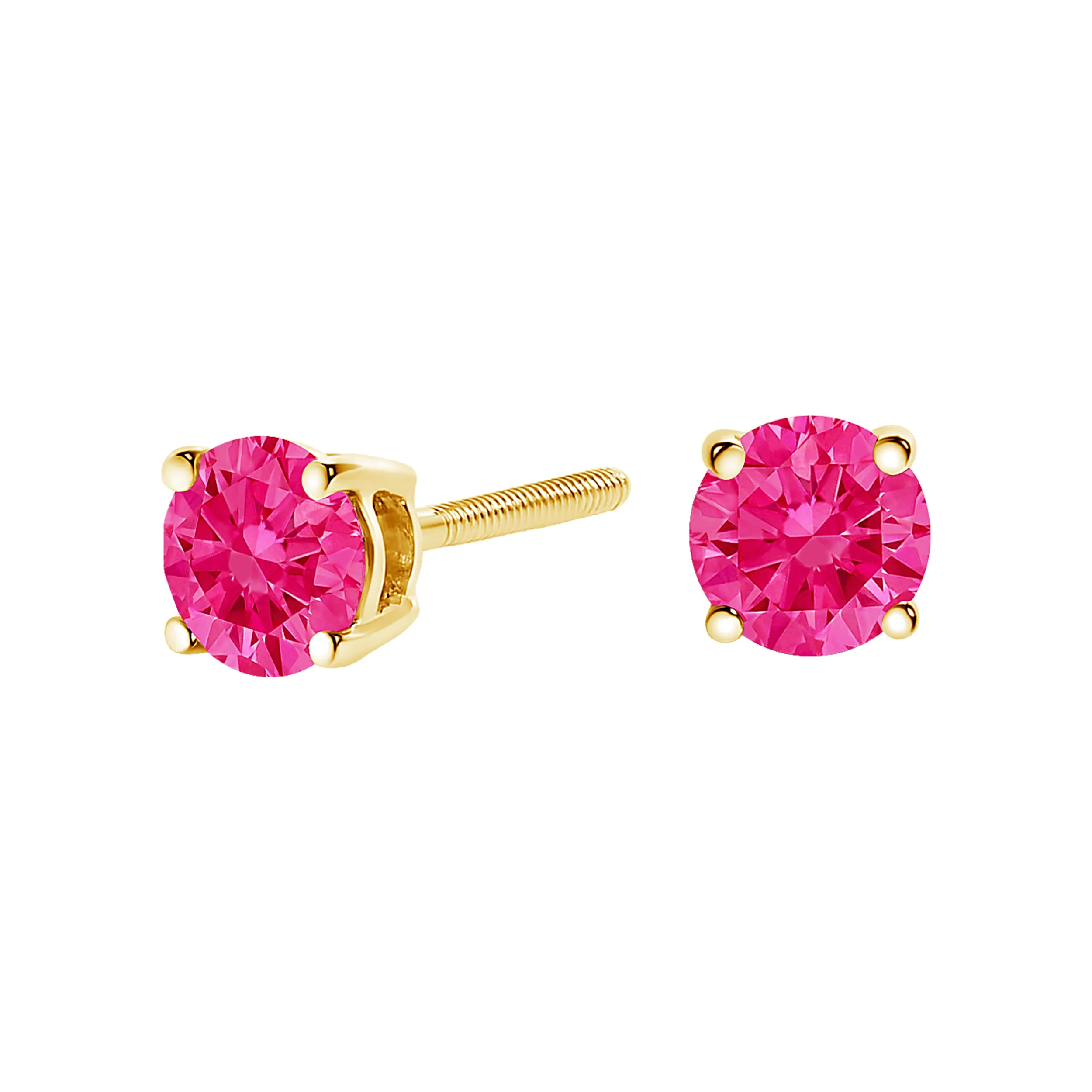14K Yellow Gold 1.00 Cttw Round Brilliant Cut Lab Grown Pink Diamond 4-Prong Classic Solitaire Earrings (Pink Color, VVS2-VS1 Clarity) - Image 5