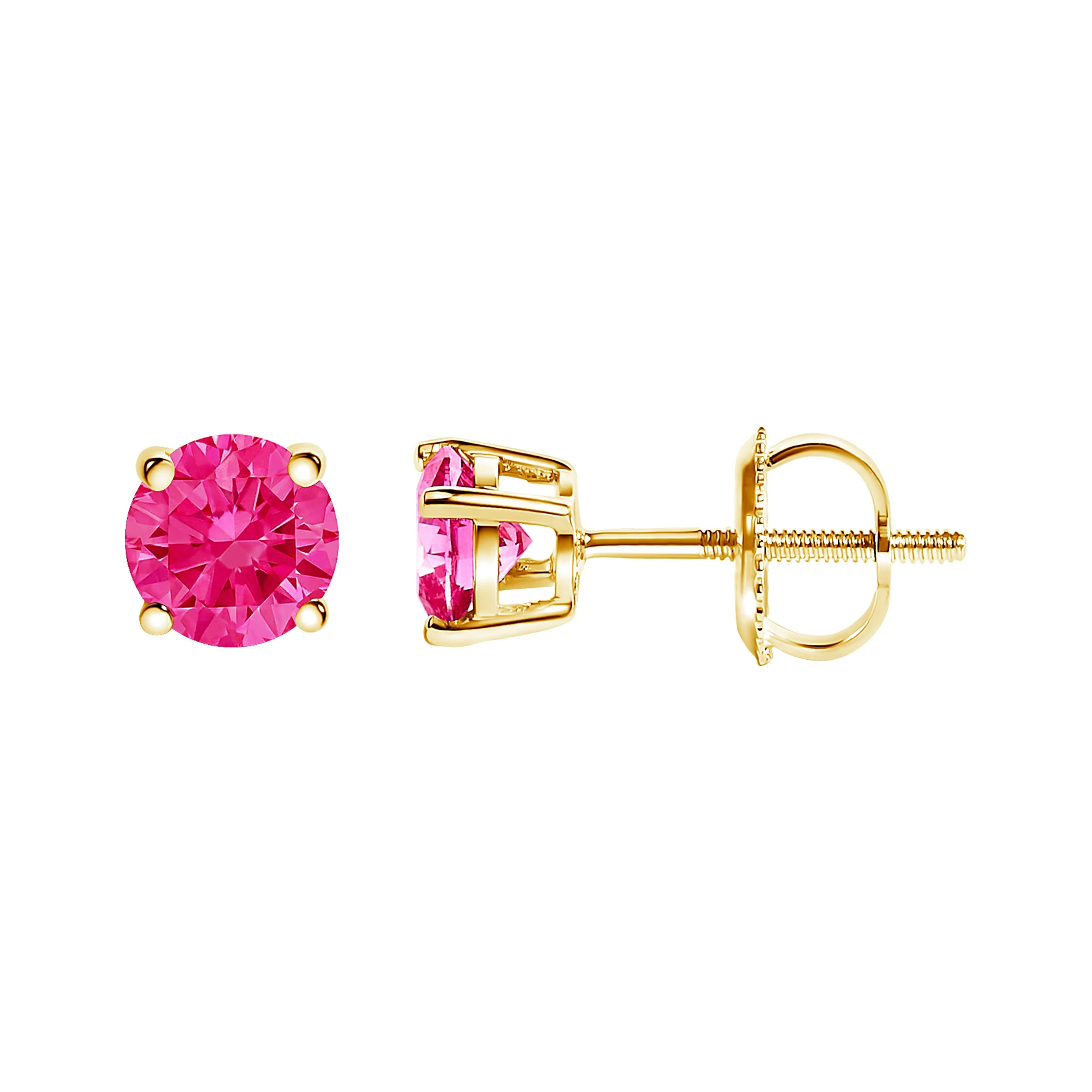 14K Yellow Gold 1.00 Cttw Round Brilliant Cut Lab Grown Pink Diamond 4-Prong Classic Solitaire Earrings (Pink Color, VVS2-VS1 Clarity) - Image 7