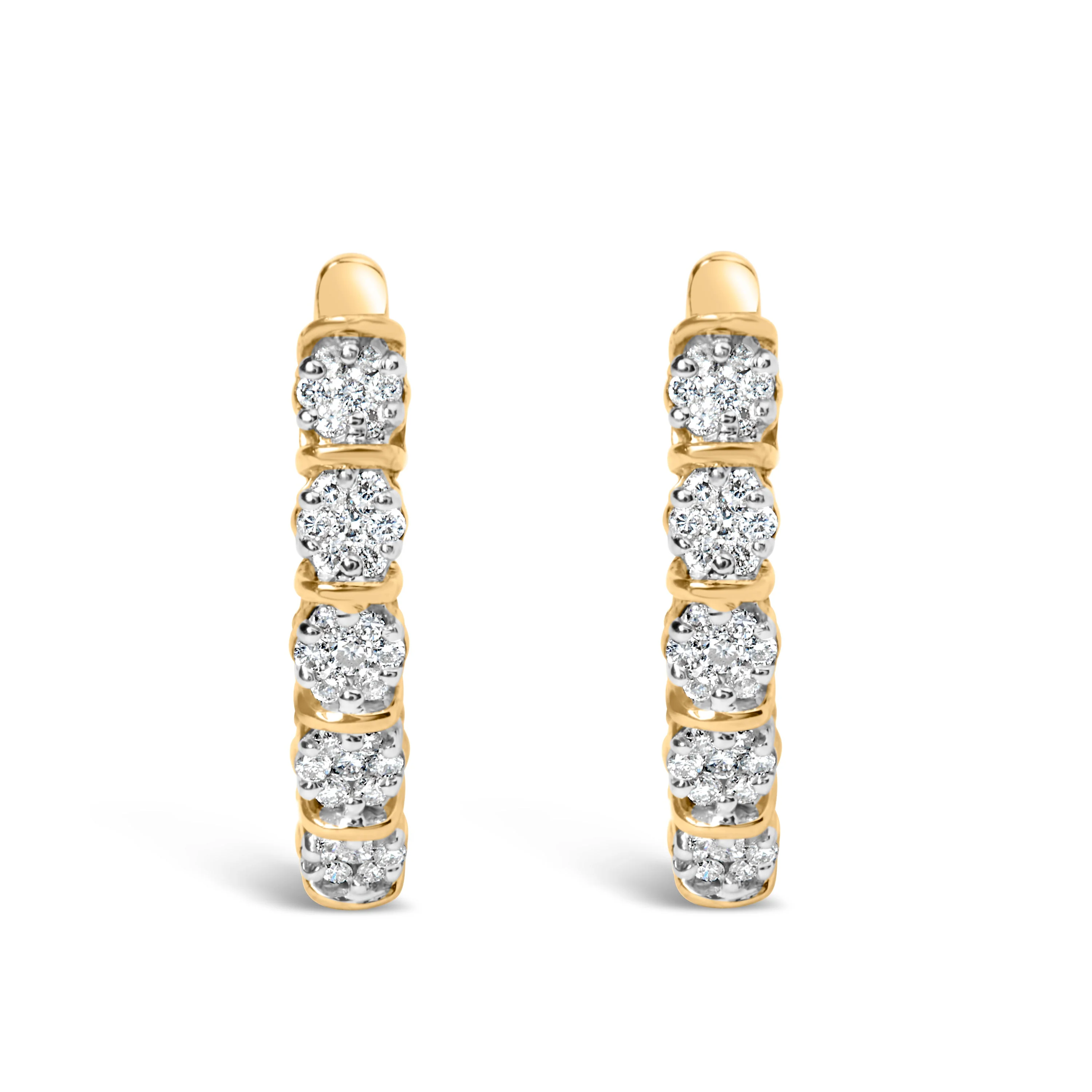 14k Yellow Gold 1/2 Cttw Diamond Cluster Hoop Earrings (H-I Color, SI2-I1 Clarity) - Image 2