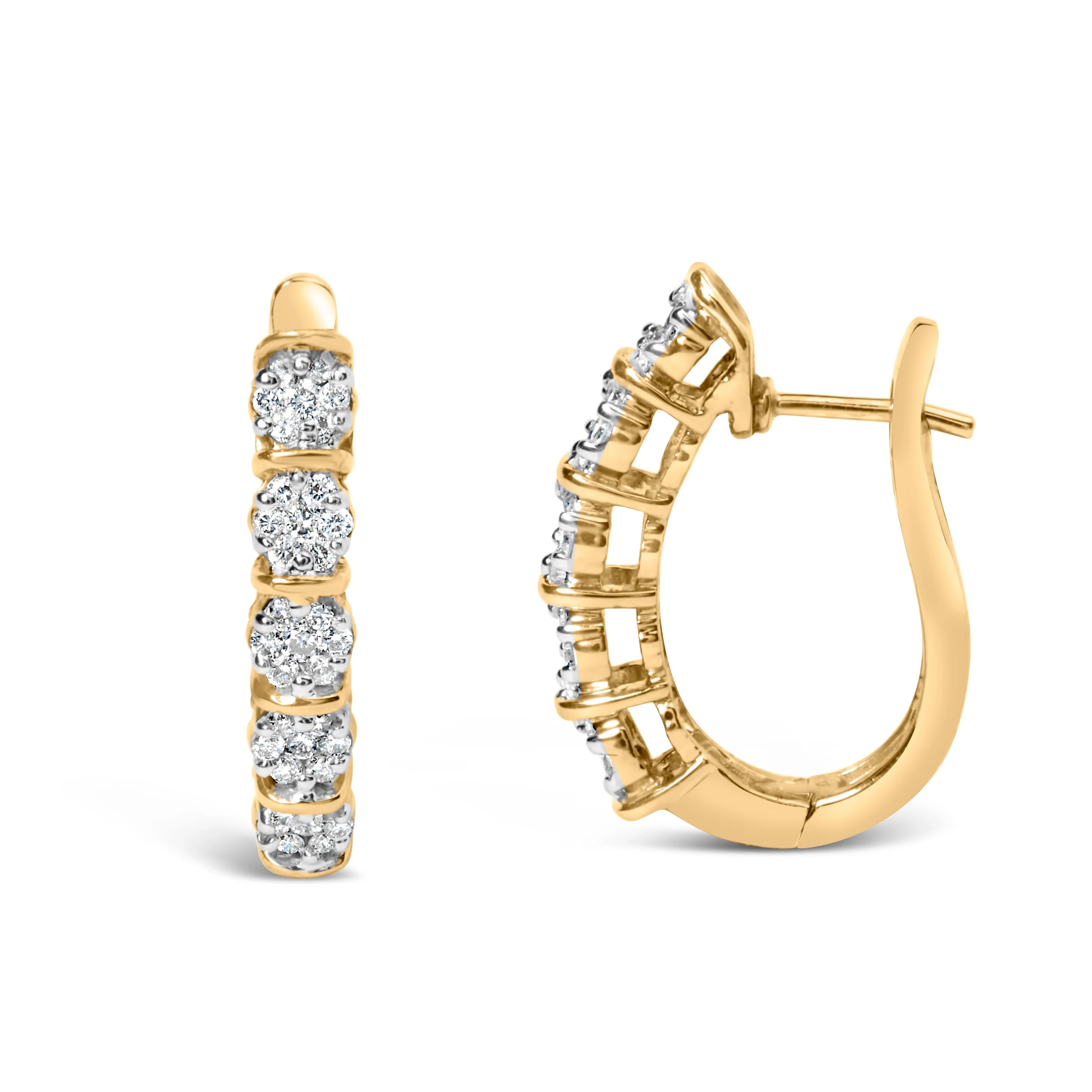 14k Yellow Gold 1/2 Cttw Diamond Cluster Hoop Earrings (H-I Color, SI2-I1 Clarity) - Image 3