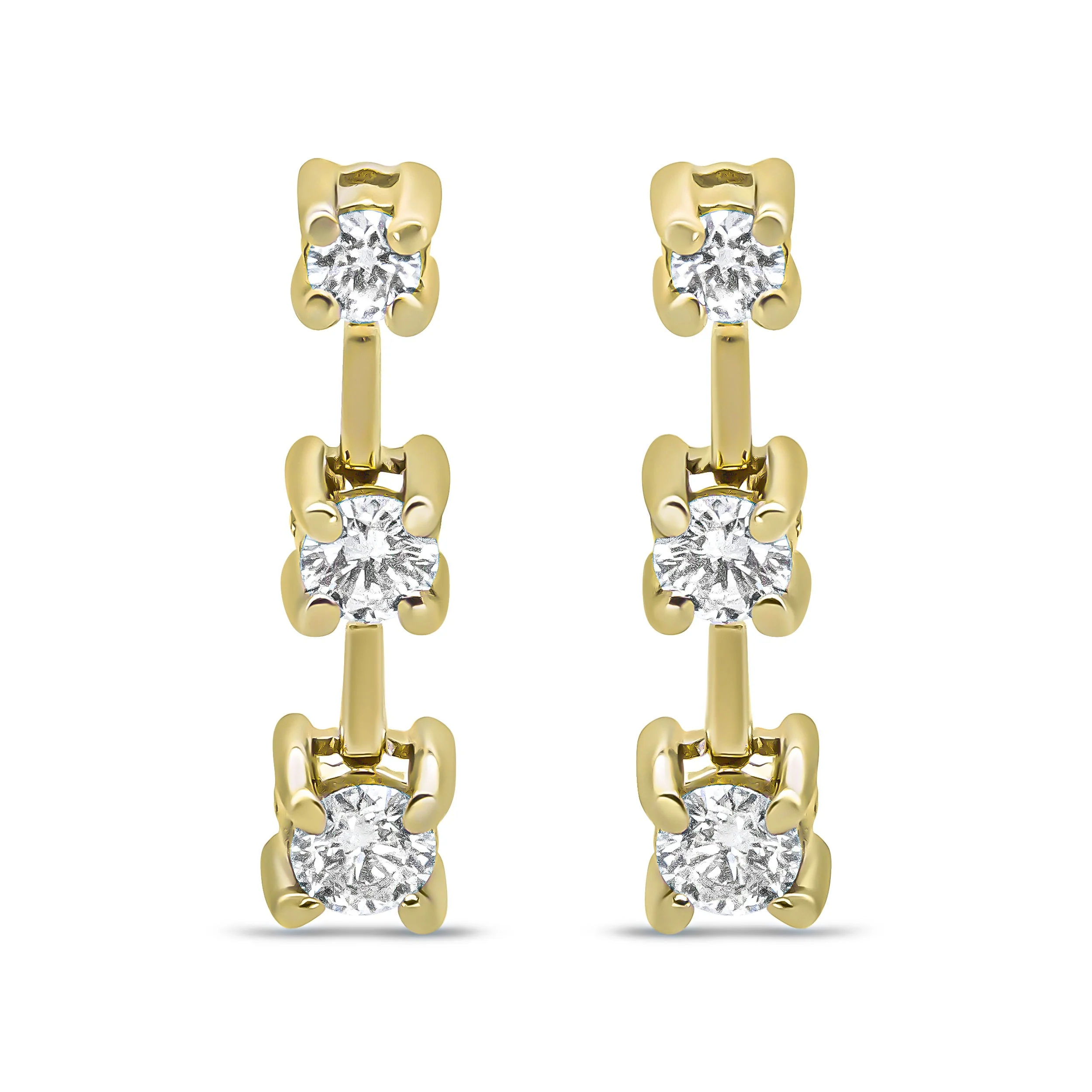 14K Yellow Gold 1/2 Cttw Round Diamond 3 Stone Graduated Linear Drop Past, Present and Future Stud Earrings (H-I Color, SI1-SI2 Clarity) - Image 2