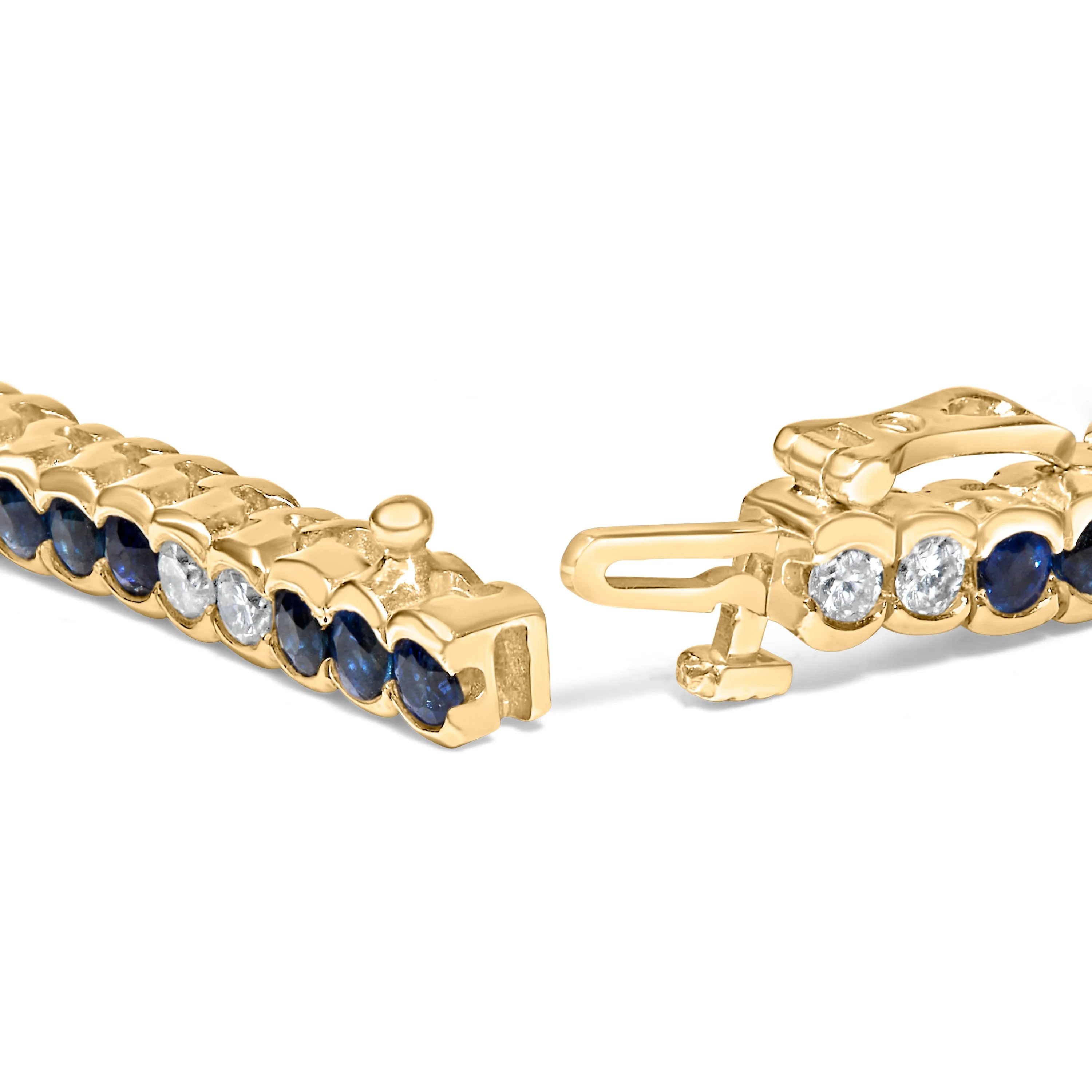14K Yellow Gold 1 3/4 Cttw Diamond and 5.0 Cttw Blue Sapphire Bezel Set Tennis Bracelet (G-H Color, SI1-SI2 Clarity) - 7" Inches - Image 2