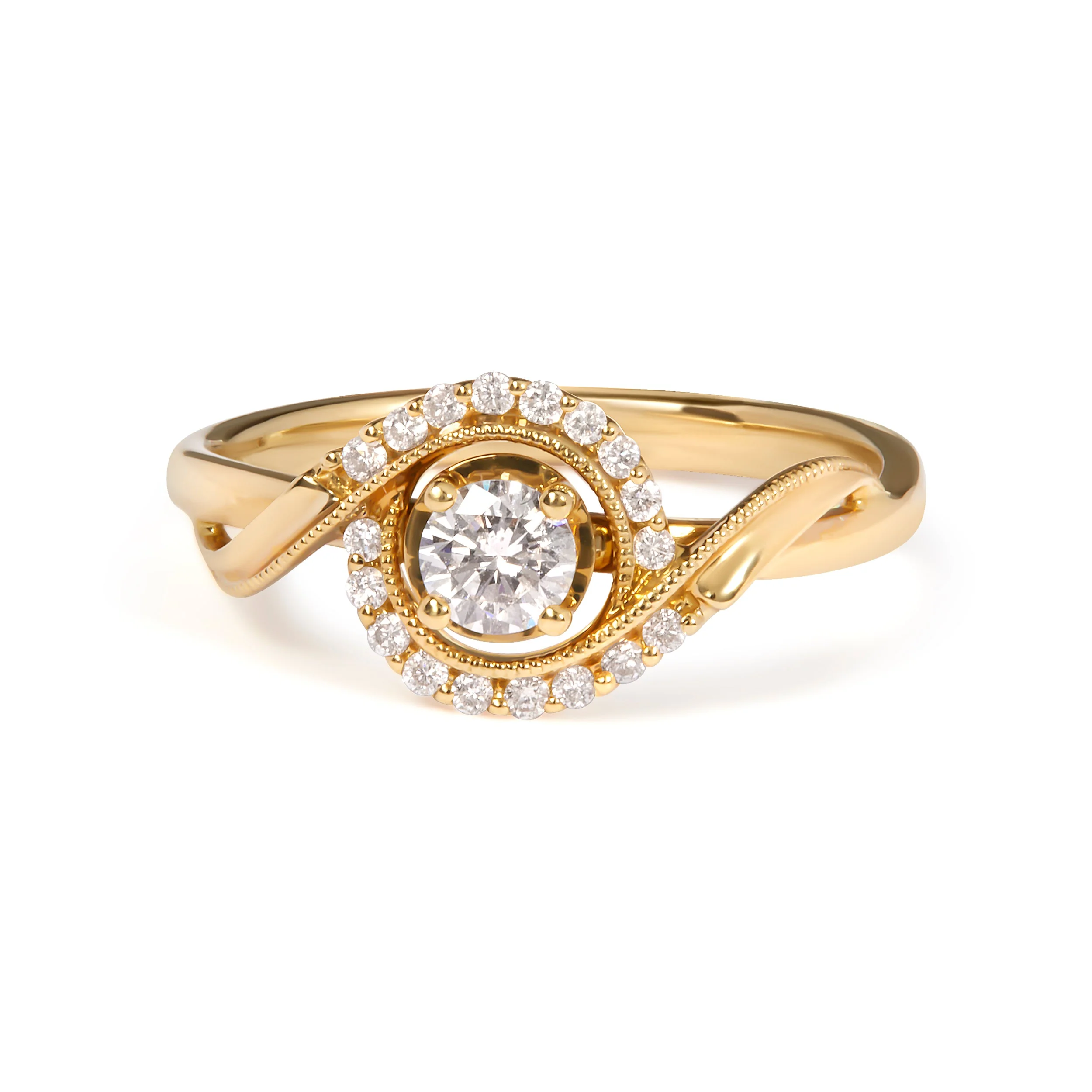 14K Yellow Gold 1/3 Cttw Diamond Solitaire and Halo Swirl Engagement Ring (G-H Color, VS2-SI1 Clarity)- Size 7 - Image 7