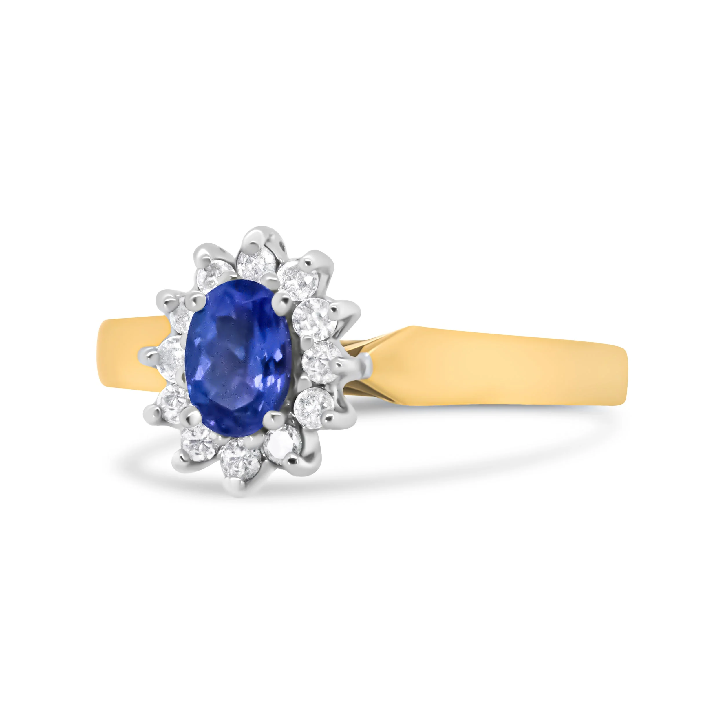 14K Yellow Gold 1/5 Cttw Round Diamond and 6x4mm Oval Blue Tanzanite Halo Ring (H-I Color, I1-I2 Clarity) - Size 7.75 - Image 2