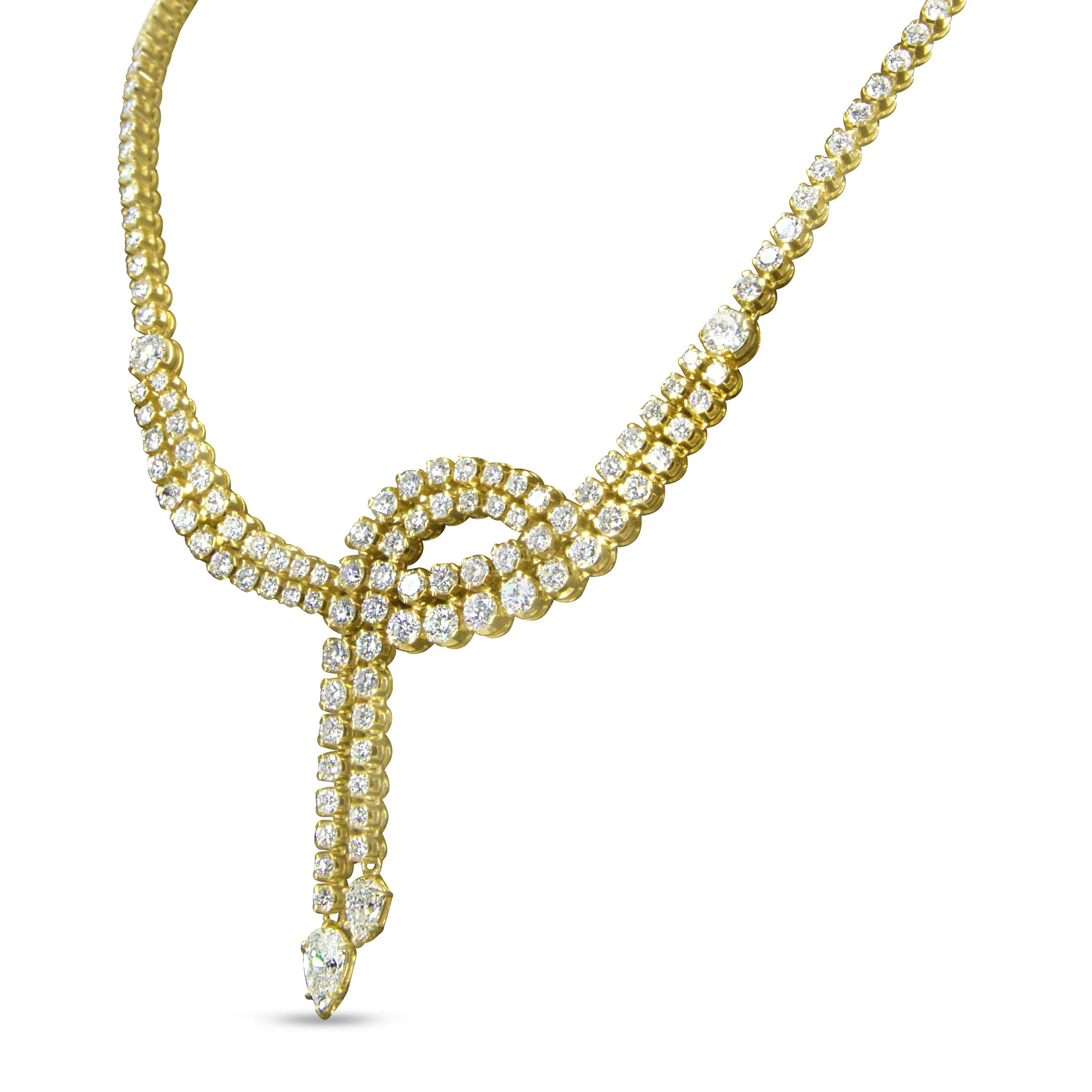 14k Yellow Gold 17.0 Cttw Diamond Double Row Lariat 18" Inch Tennis Necklace with Pear Shape Diamond Drop Tips (I-J Color, VS2-SI1 Clarity) - Image 2