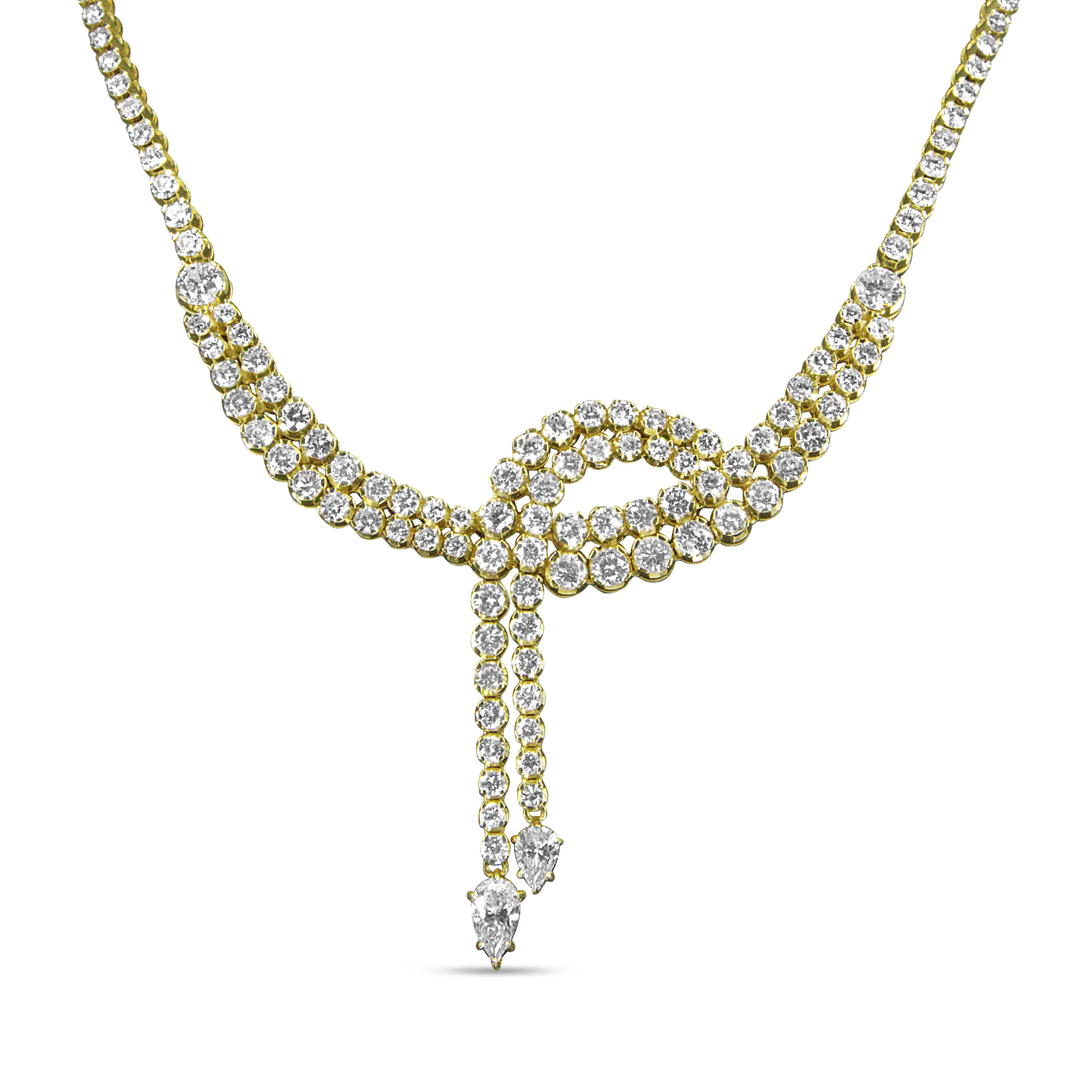 14k Yellow Gold 17.0 Cttw Diamond Double Row Lariat 18" Inch Tennis Necklace with Pear Shape Diamond Drop Tips (I-J Color, VS2-SI1 Clarity) - Image 3