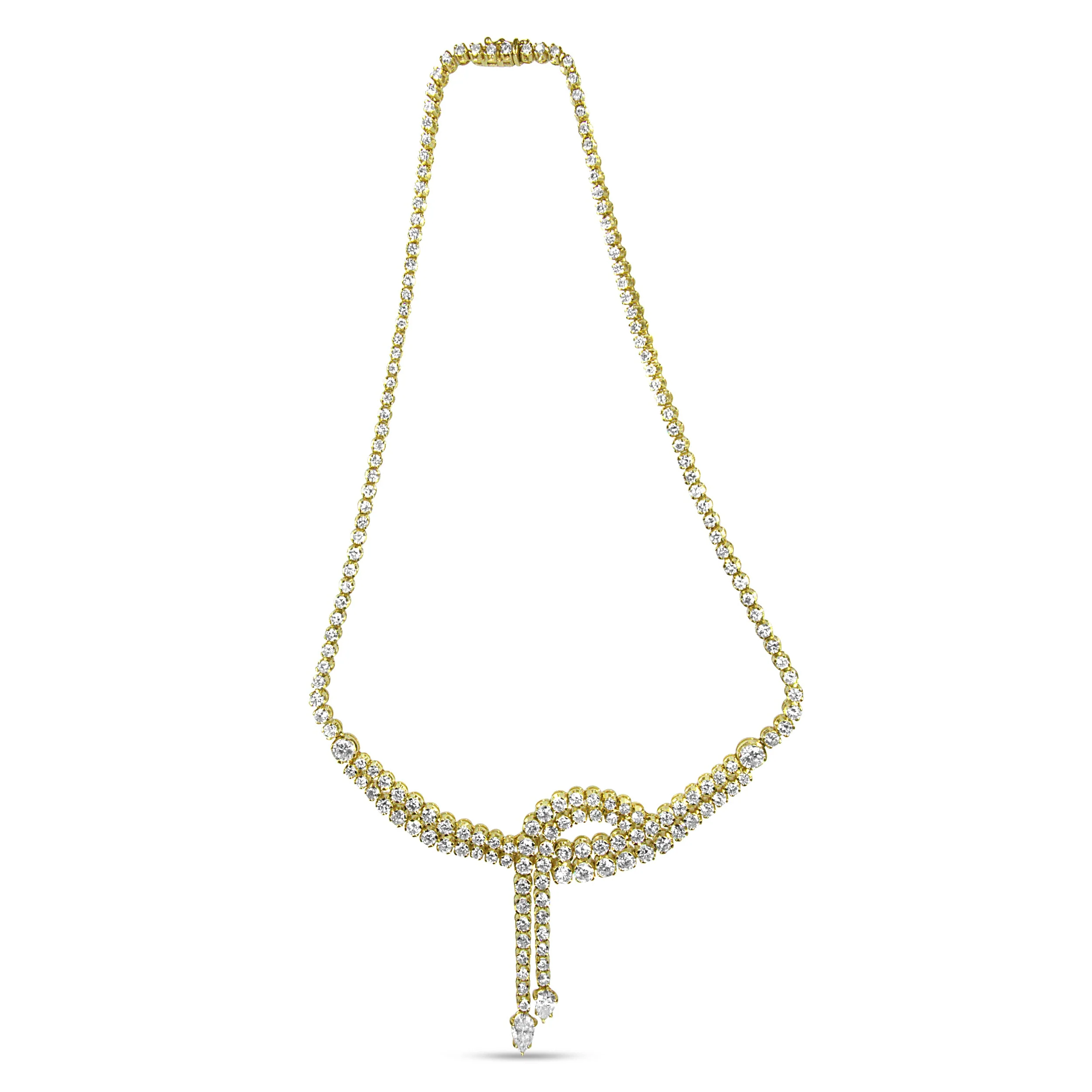14k Yellow Gold 17.0 Cttw Diamond Double Row Lariat 18" Inch Tennis Necklace with Pear Shape Diamond Drop Tips (I-J Color, VS2-SI1 Clarity) - Image 4