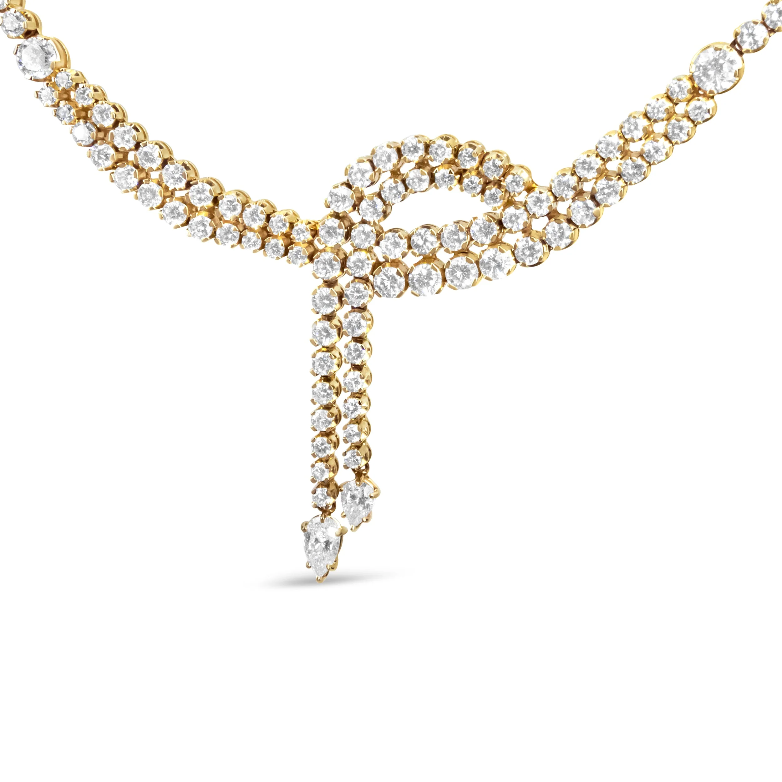 14k Yellow Gold 17.0 Cttw Diamond Double Row Lariat 18" Inch Tennis Necklace with Pear Shape Diamond Drop Tips (I-J Color, VS2-SI1 Clarity) - Image 5