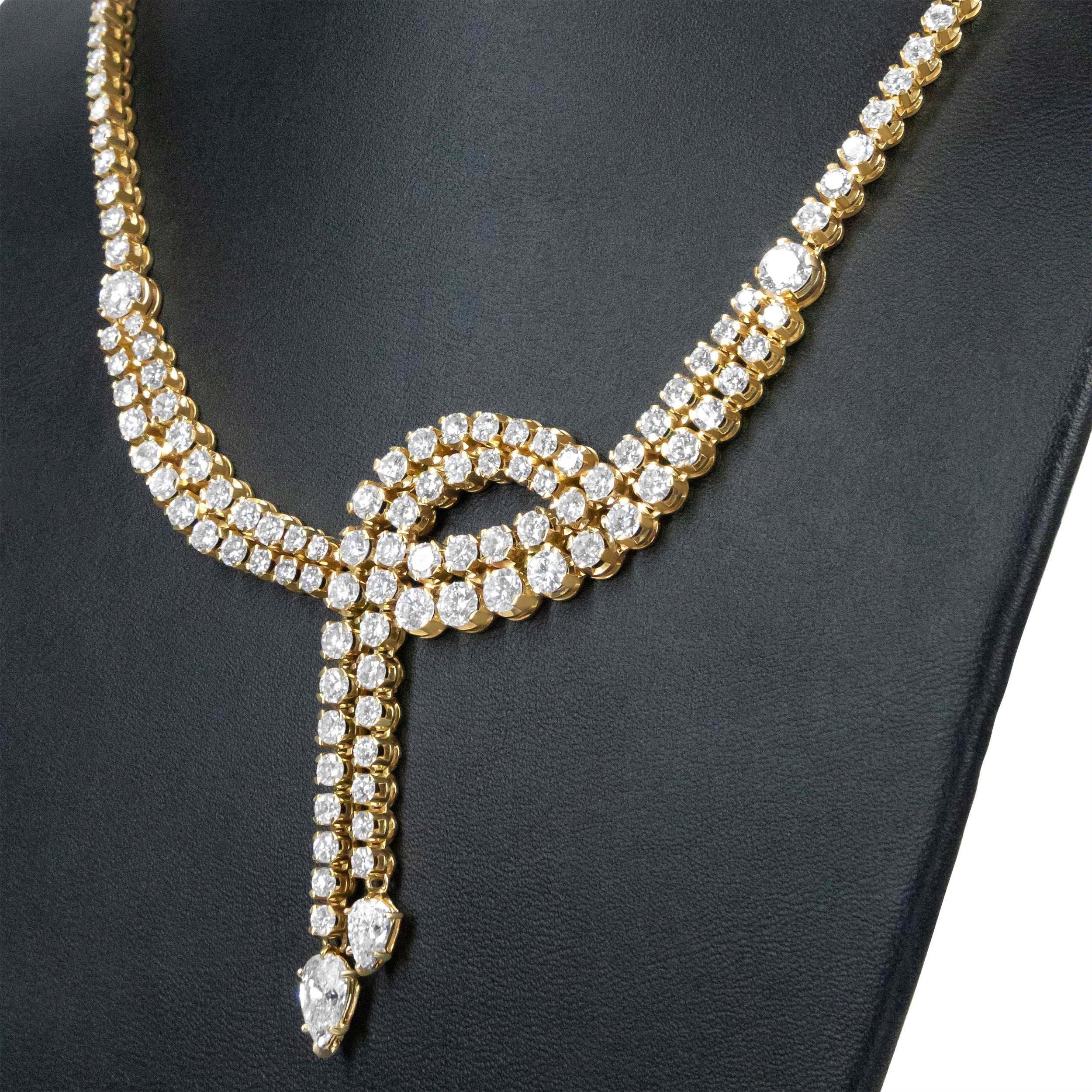 14k Yellow Gold 17.0 Cttw Diamond Double Row Lariat 18" Inch Tennis Necklace with Pear Shape Diamond Drop Tips (I-J Color, VS2-SI1 Clarity) - Image 7