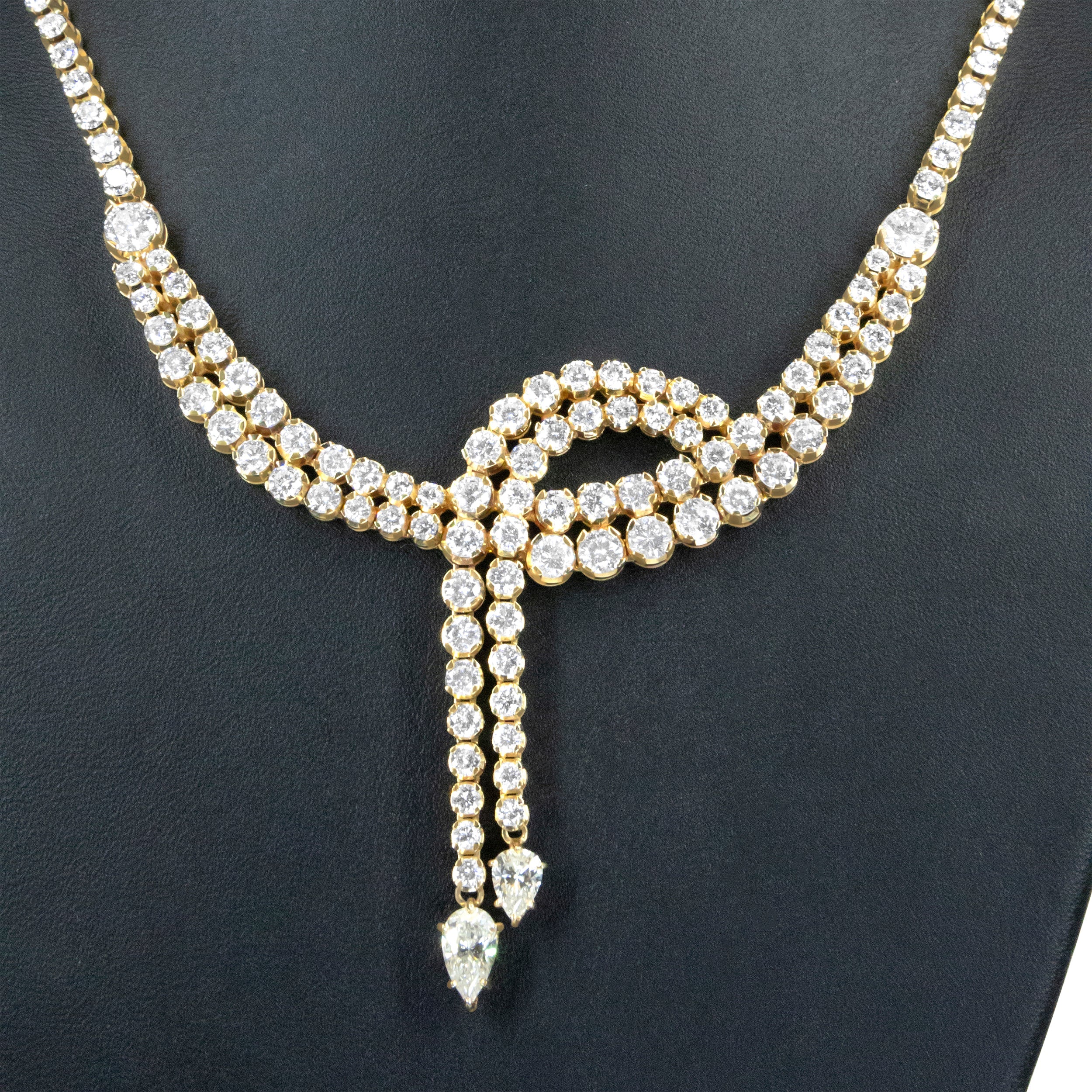 14k Yellow Gold 17.0 Cttw Diamond Double Row Lariat 18" Inch Tennis Necklace with Pear Shape Diamond Drop Tips (I-J Color, VS2-SI1 Clarity) - Image 8