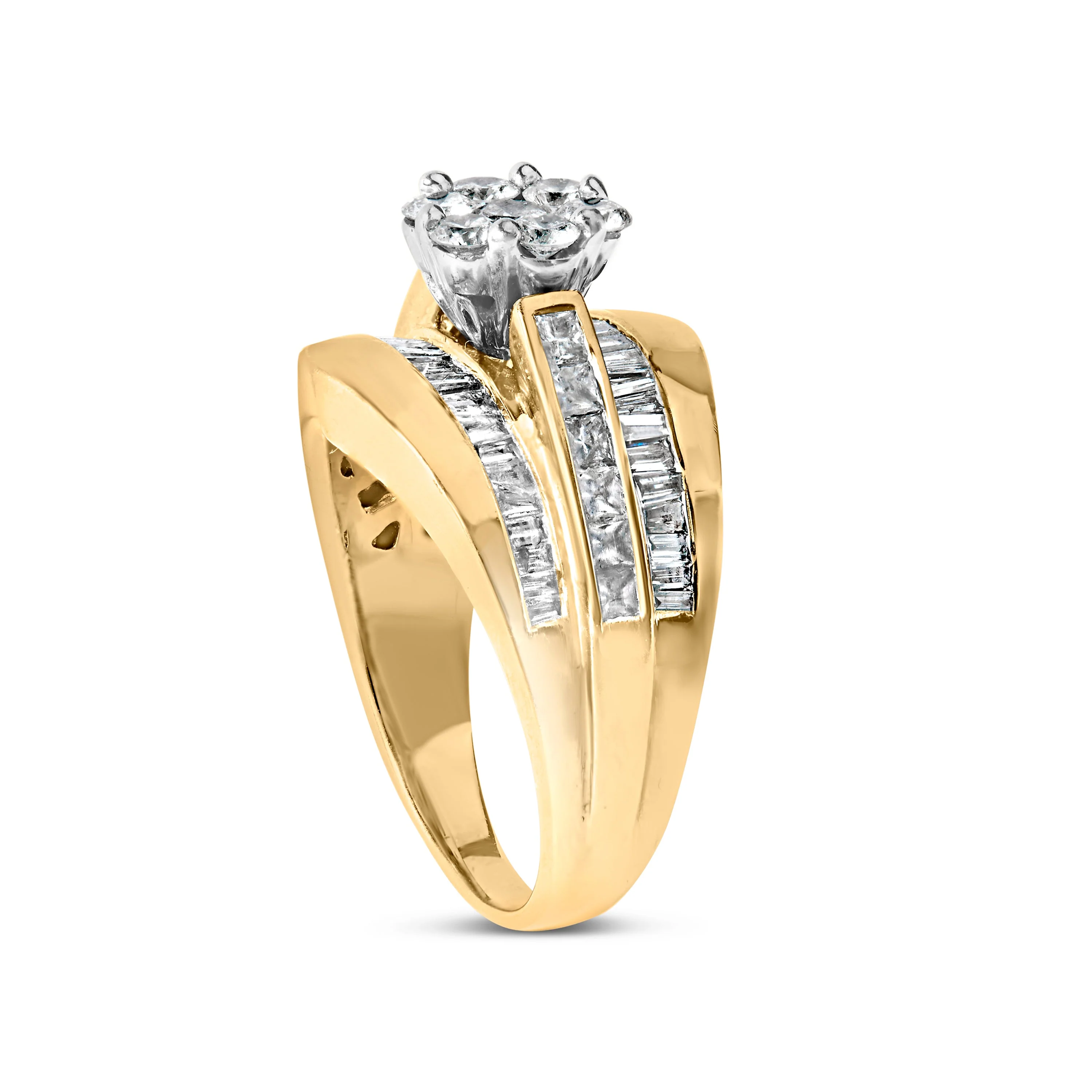 14K Yellow Gold 2-1/3 Cttw Diamond Cluster Channel Set Chevron Shaped Engagement Ring (H-I Color, SI1-SI2 Clarity) - Ring Size 7 - Image 10