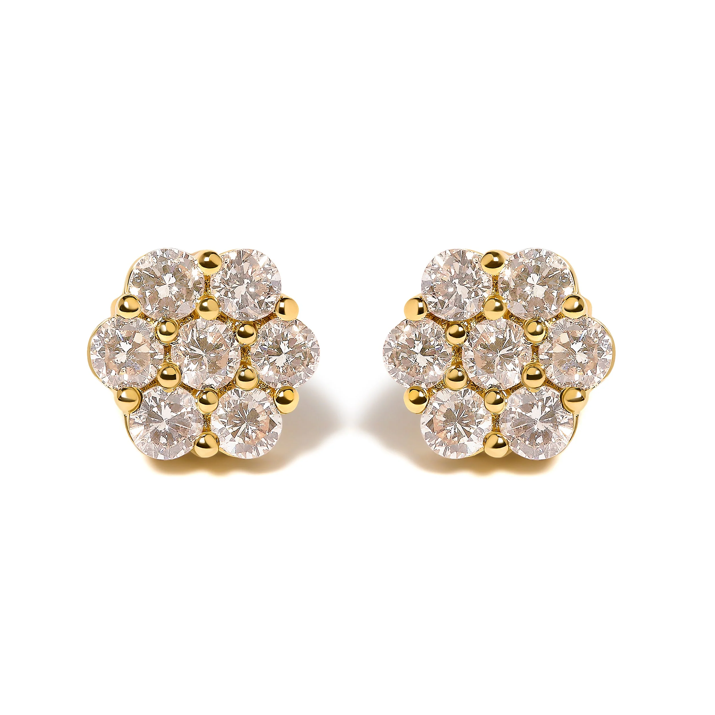14K Yellow Gold 3.0 Cttw Diamond Floral Cluster Stud Earring