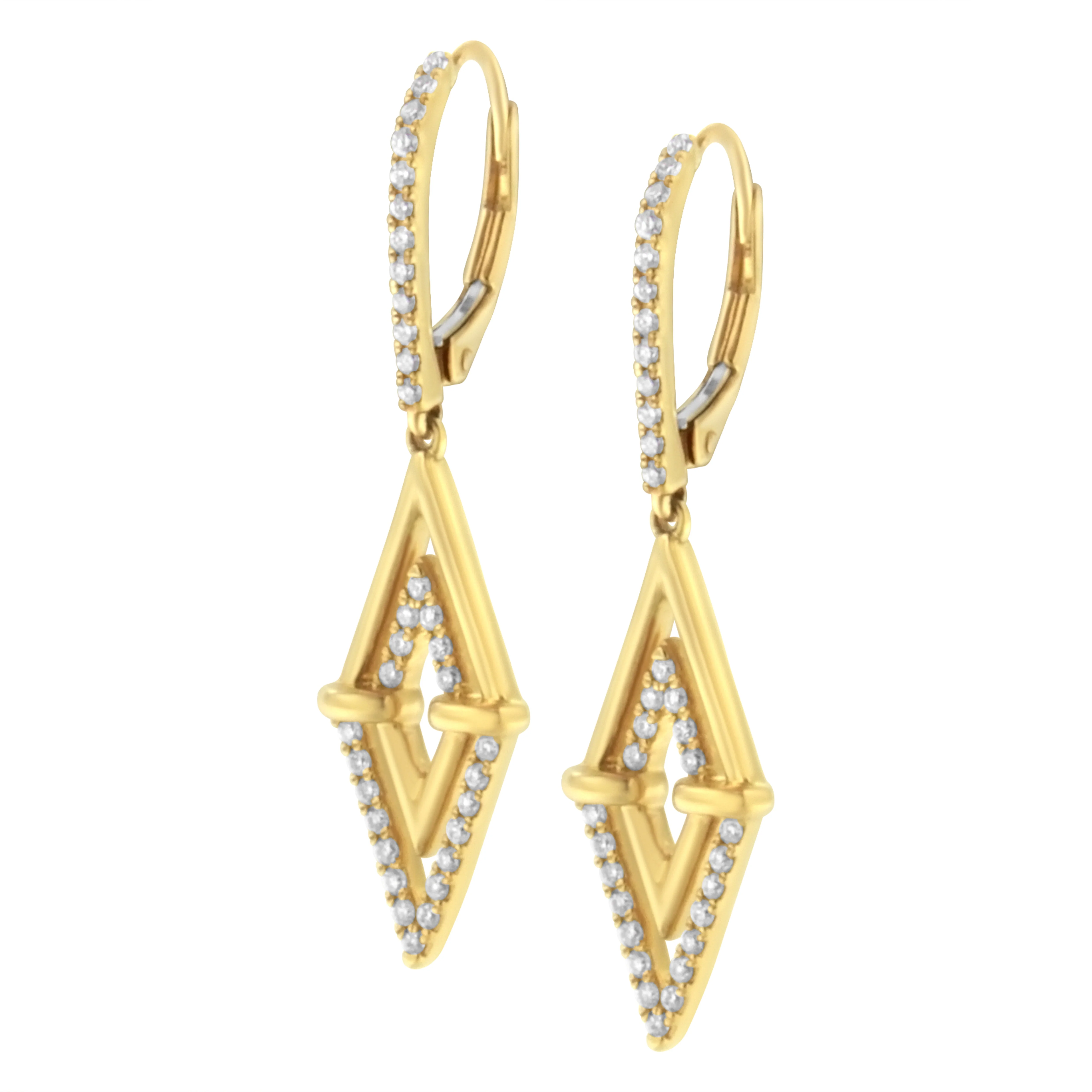 14K Yellow Gold 3/8 Cttw Double Triangle Drop and Dangle Diamond Earrings (G-H Color, SI1-SI2 Clarity) - Image 6