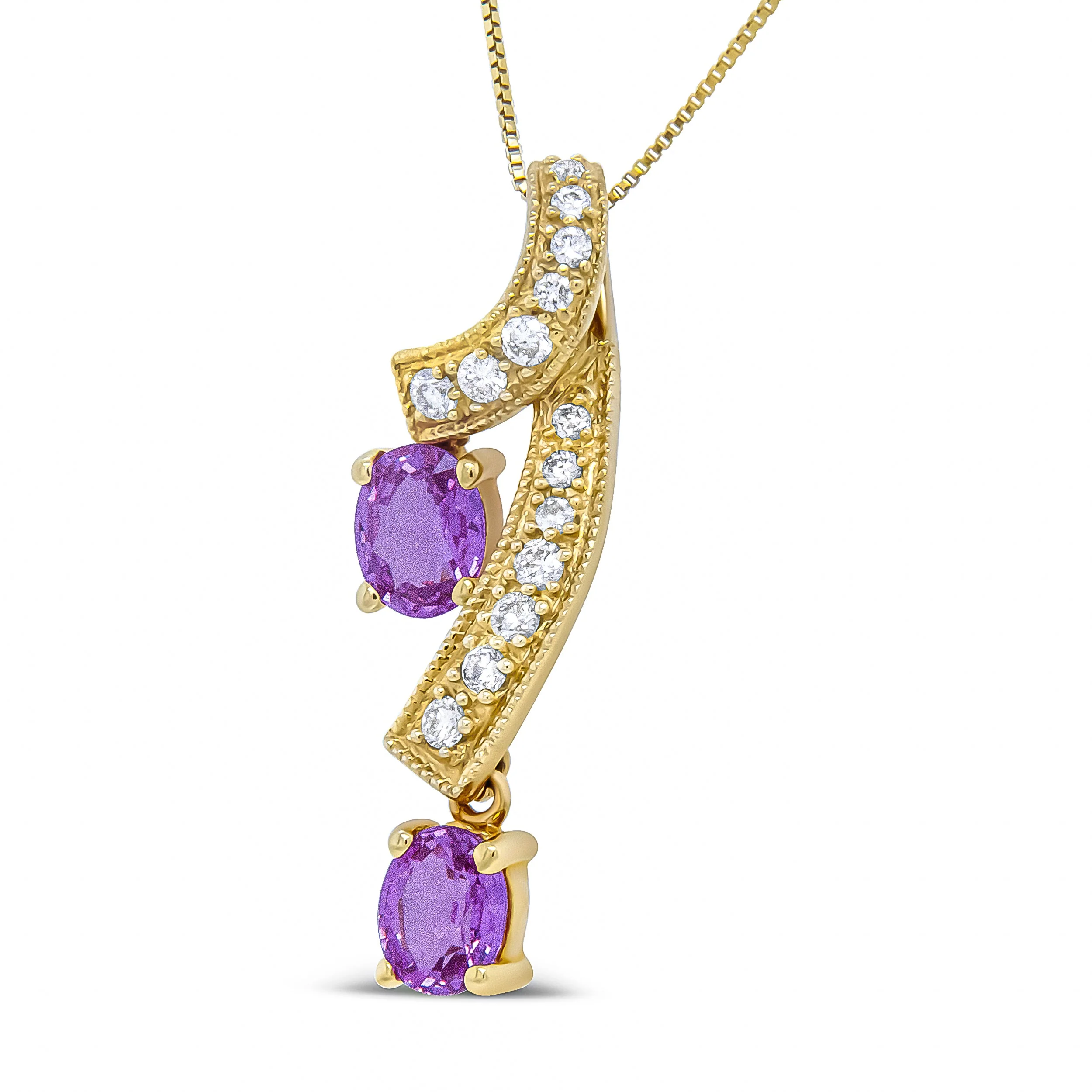 14K Yellow Gold 6x4mm Oval Pink Sapphire and 1/5 Cttw Round Diamond Pendant Necklace - (H-I Color, SI1-SI2 Clarity) - Image 2