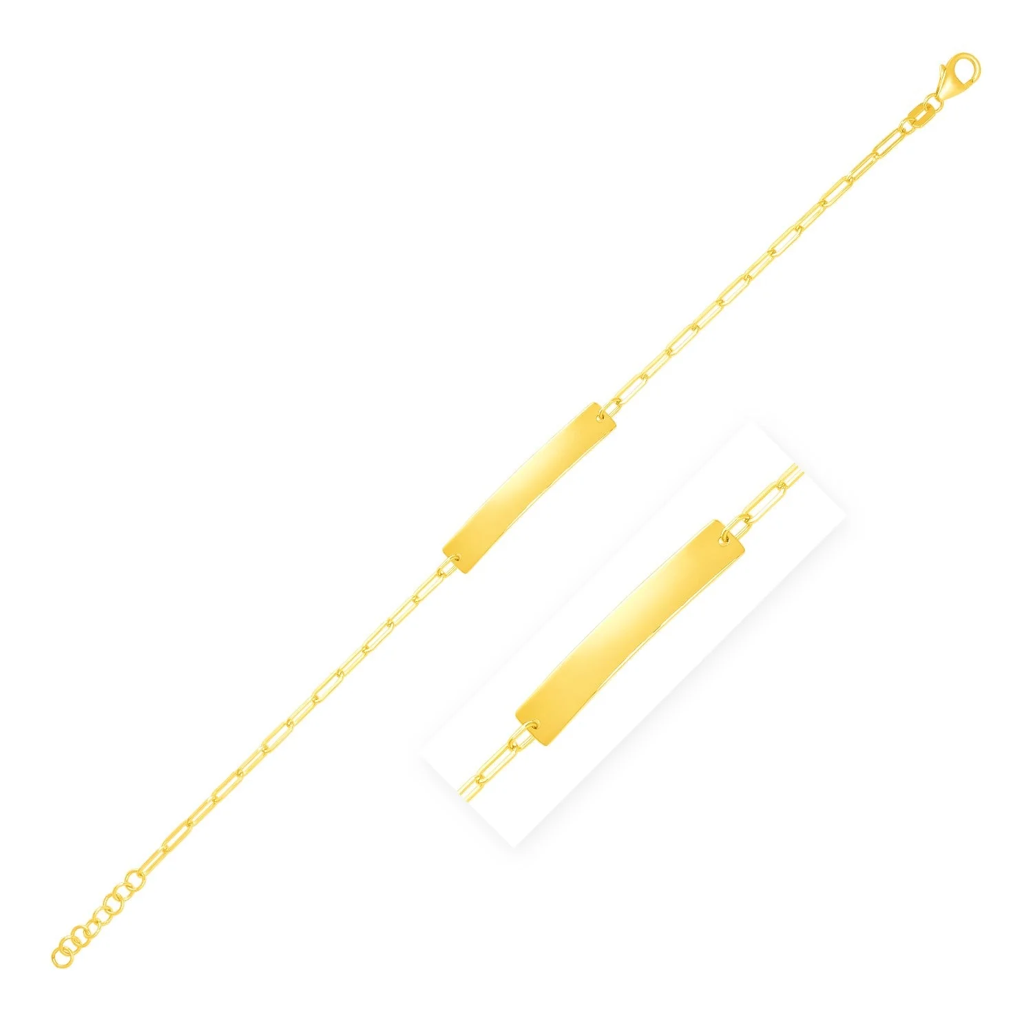 14k Yellow Gold 7 inch Paperclip Chain Bracelet with Bar - Image 3