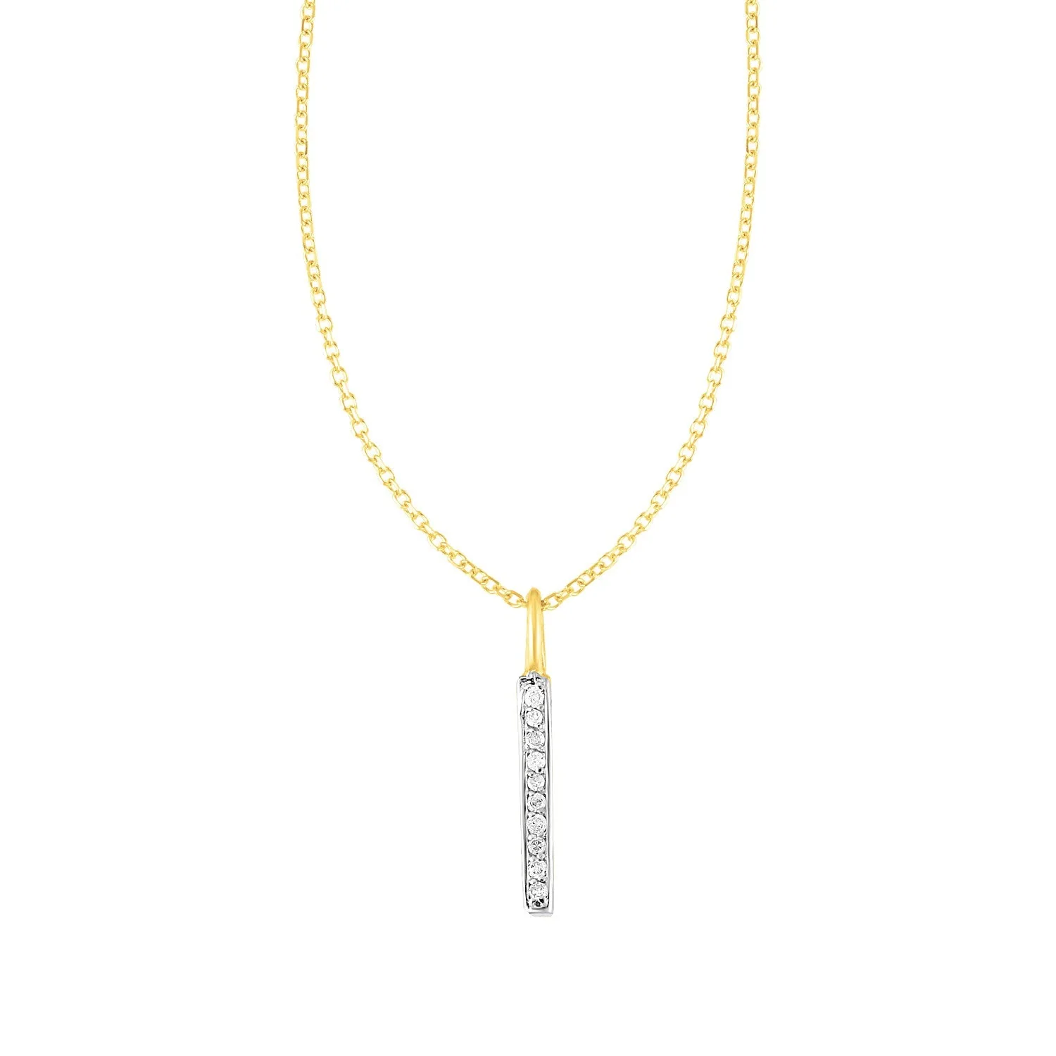 14k Yellow Gold Bar Pendant with Diamonds - Image 5