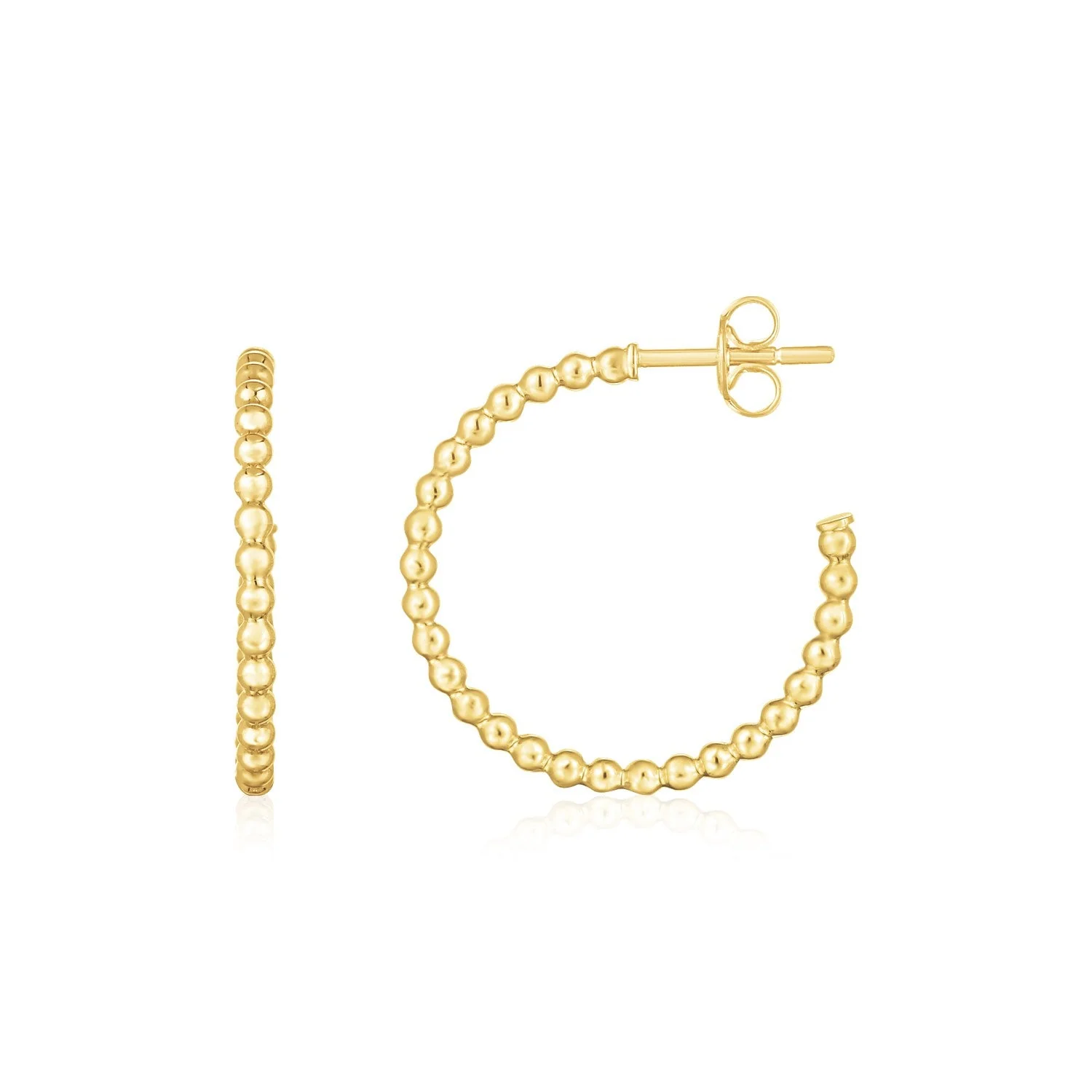 14K Yellow Gold Bead Hoop Earrings - Image 3