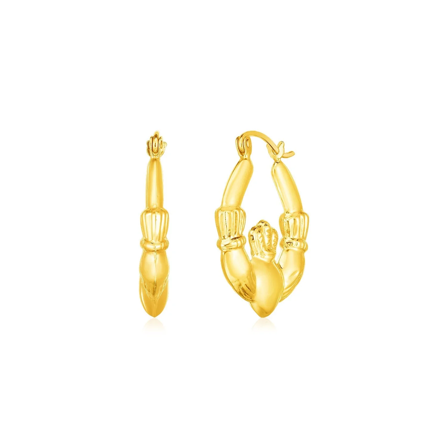 14K Yellow Gold Claddagh Symbol Hoop Earrings - Image 2