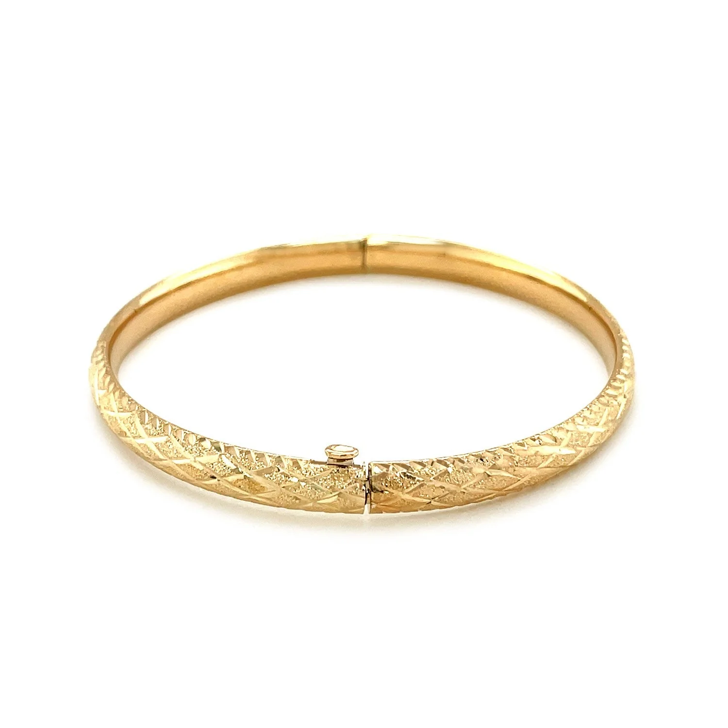 14k Yellow Gold Diamond Cut Design Dome Motif Children's Bangle - Image 6