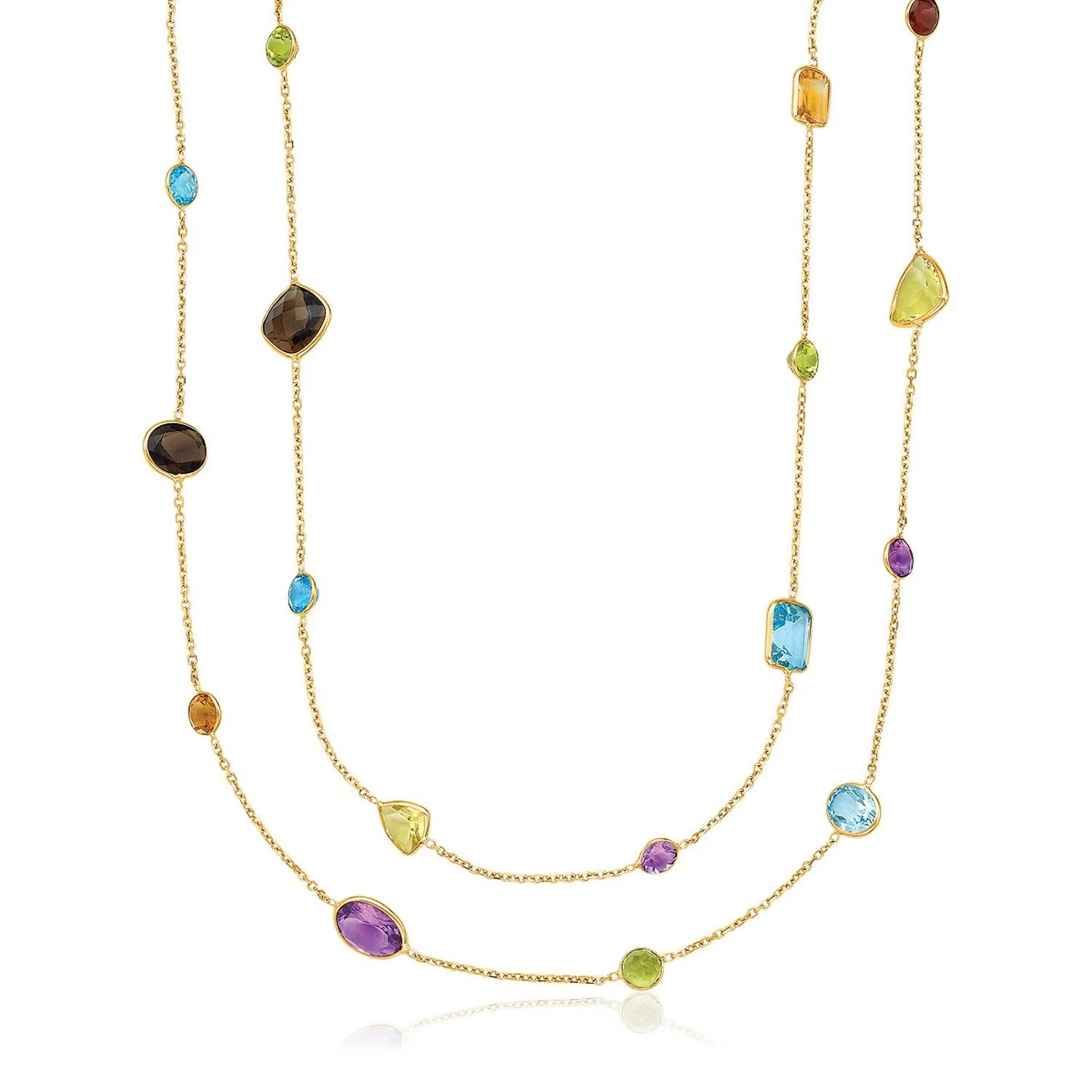 14k Yellow Gold Double Layer Multi Gem Necklace - Image 3
