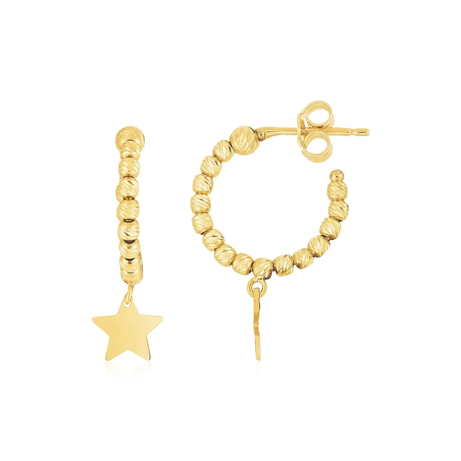 14K Yellow Gold Drop Star Charm Beaded Hoop Earrings - Image 3
