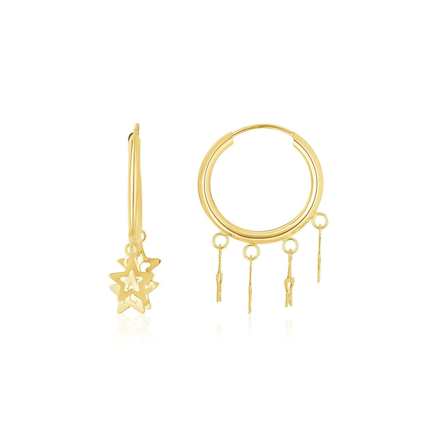 14K Yellow Gold Endless Star Charm Huggie Hoop Earrings - Image 2