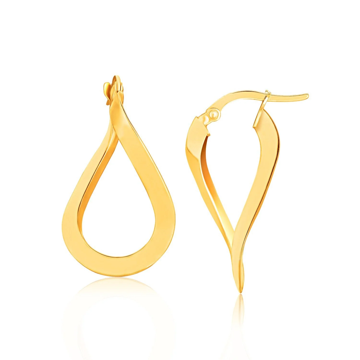 14k Yellow Gold Flat Polished Twisted Hoop Earrings - Image 2