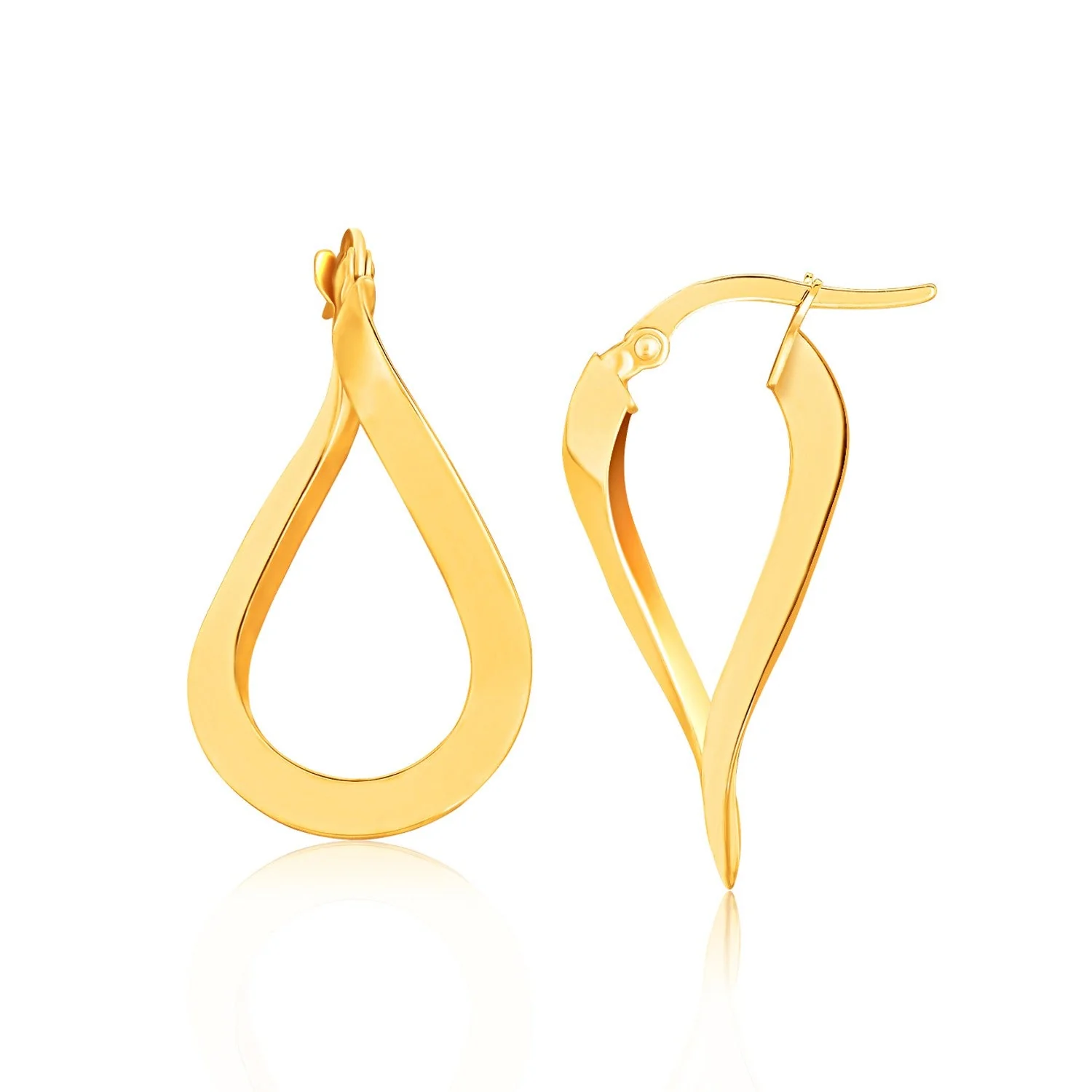 14k Yellow Gold Flat Polished Twisted Hoop Earrings - Image 3