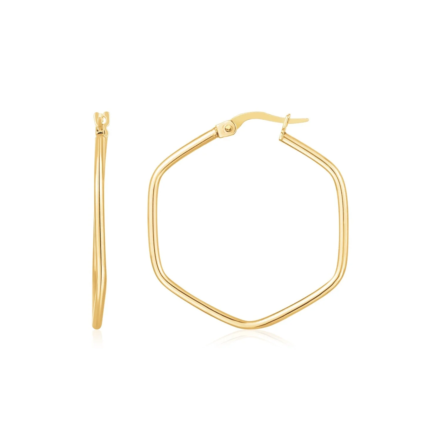 14K Yellow Gold Hexagon Hoop Rounded Edge Earrings - Image 3
