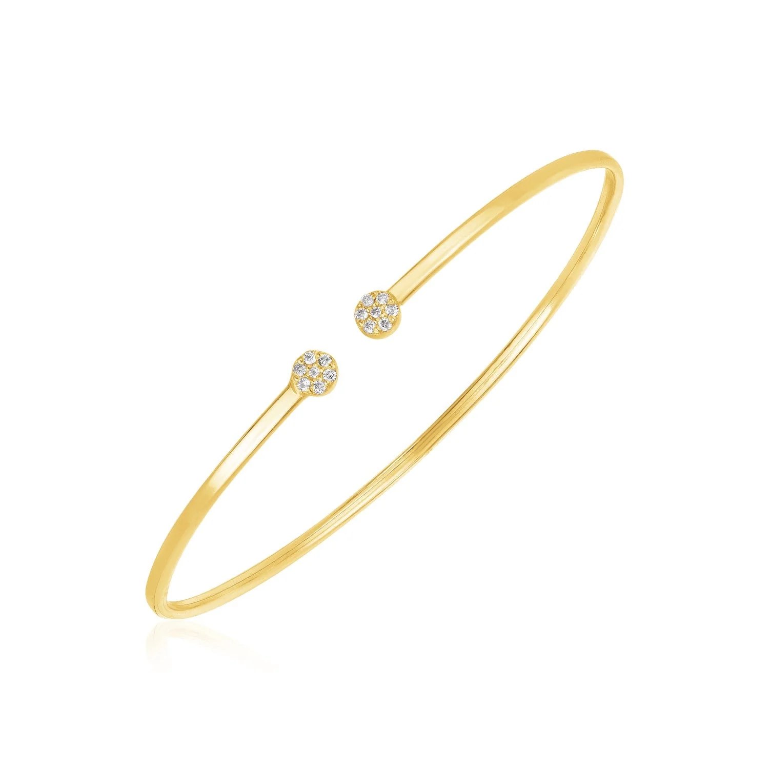 14k Yellow Gold High Polish Diamond Cluster Bangle (2mm) - Image 3